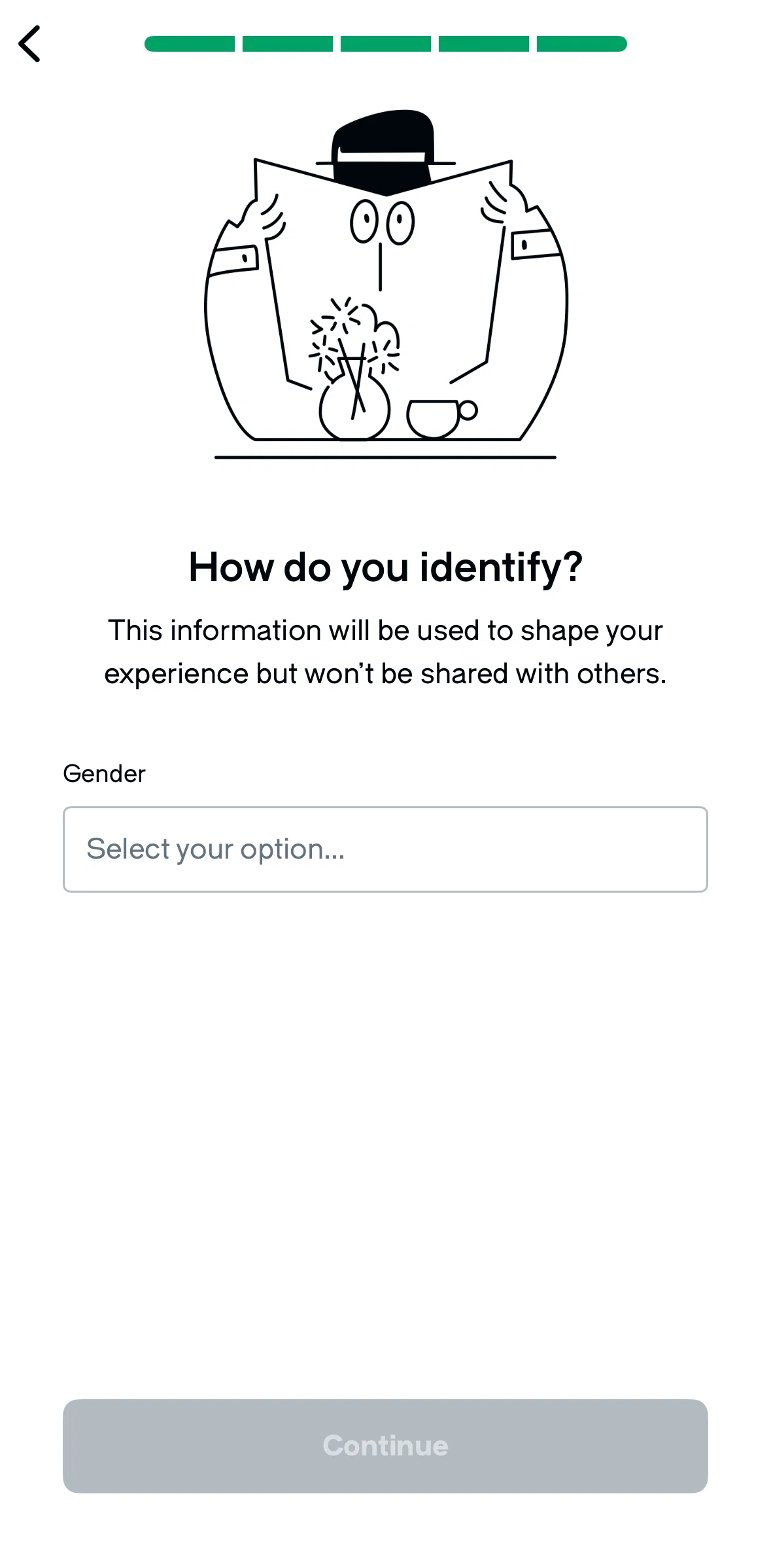 Glassdoor Screen screen in the Selecting a gender flow