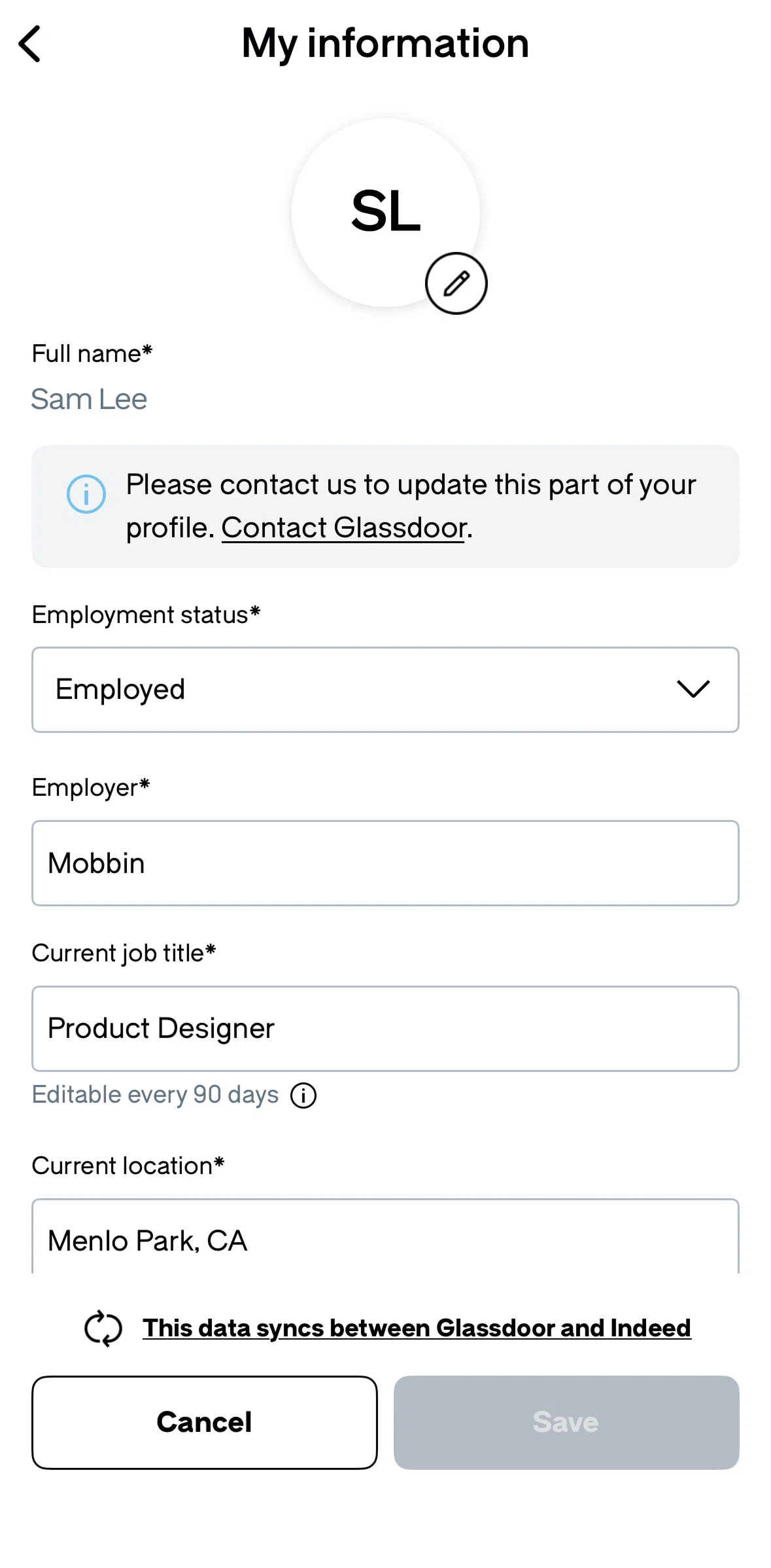 Glassdoor Screen screen in the Uploading a profile picture flow