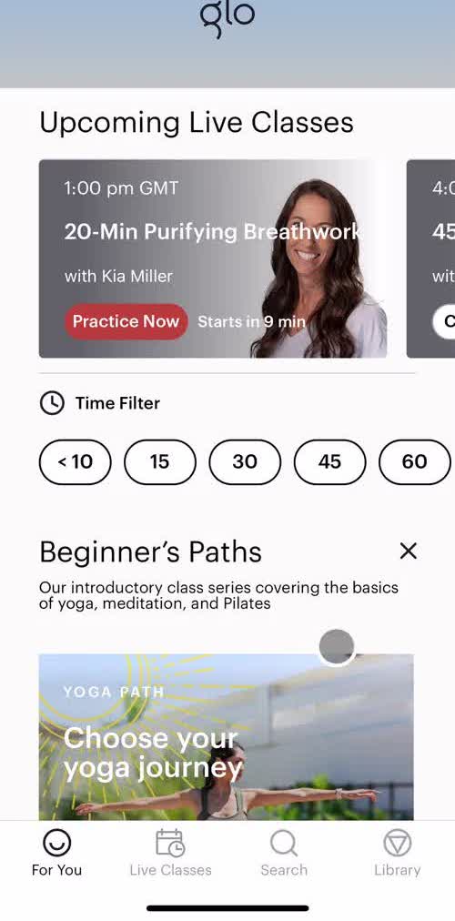 Glo Home screen in the Upgrading Your Account flow