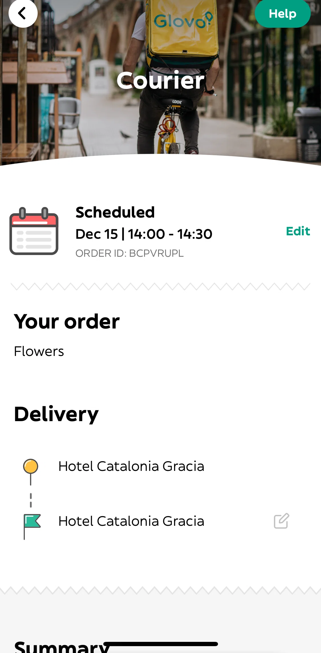 Glovo Screen screen in the Cancelling a courier order flow