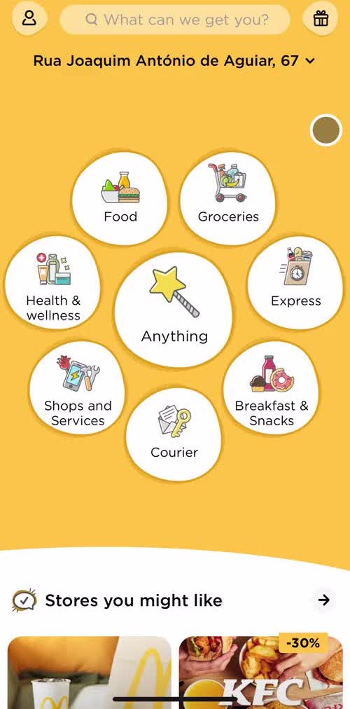 Glovo Home screen in the Cancelling Your Subscription flow