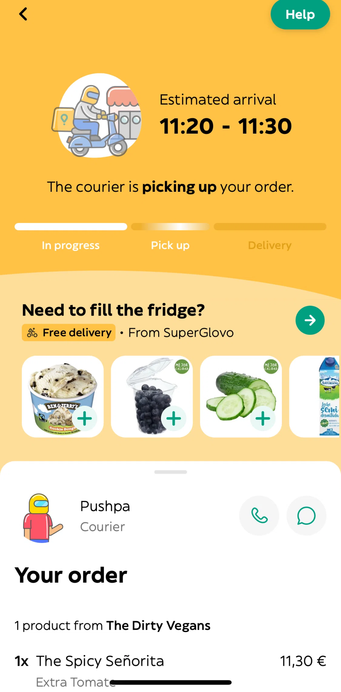 Glovo Screen screen in the Chatting with a courier flow