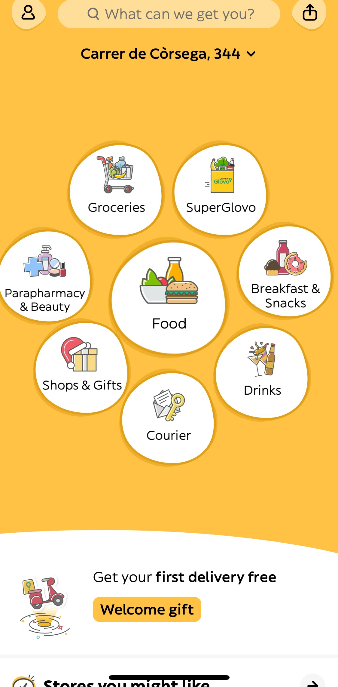 Glovo Screen screen in the Food flow