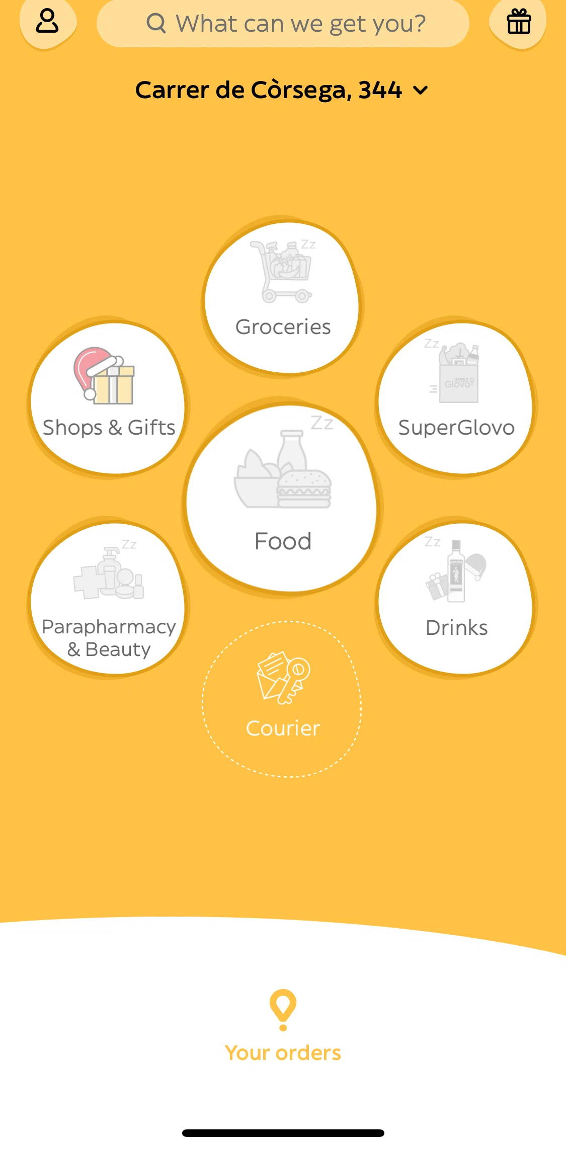 Glovo Screen screen in the Home flow