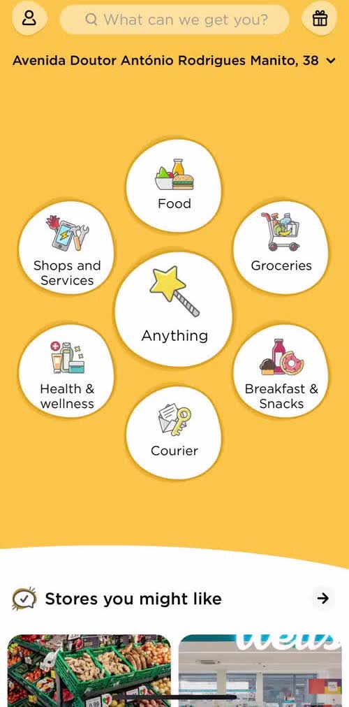 Glovo Home screen in the Inviting People flow