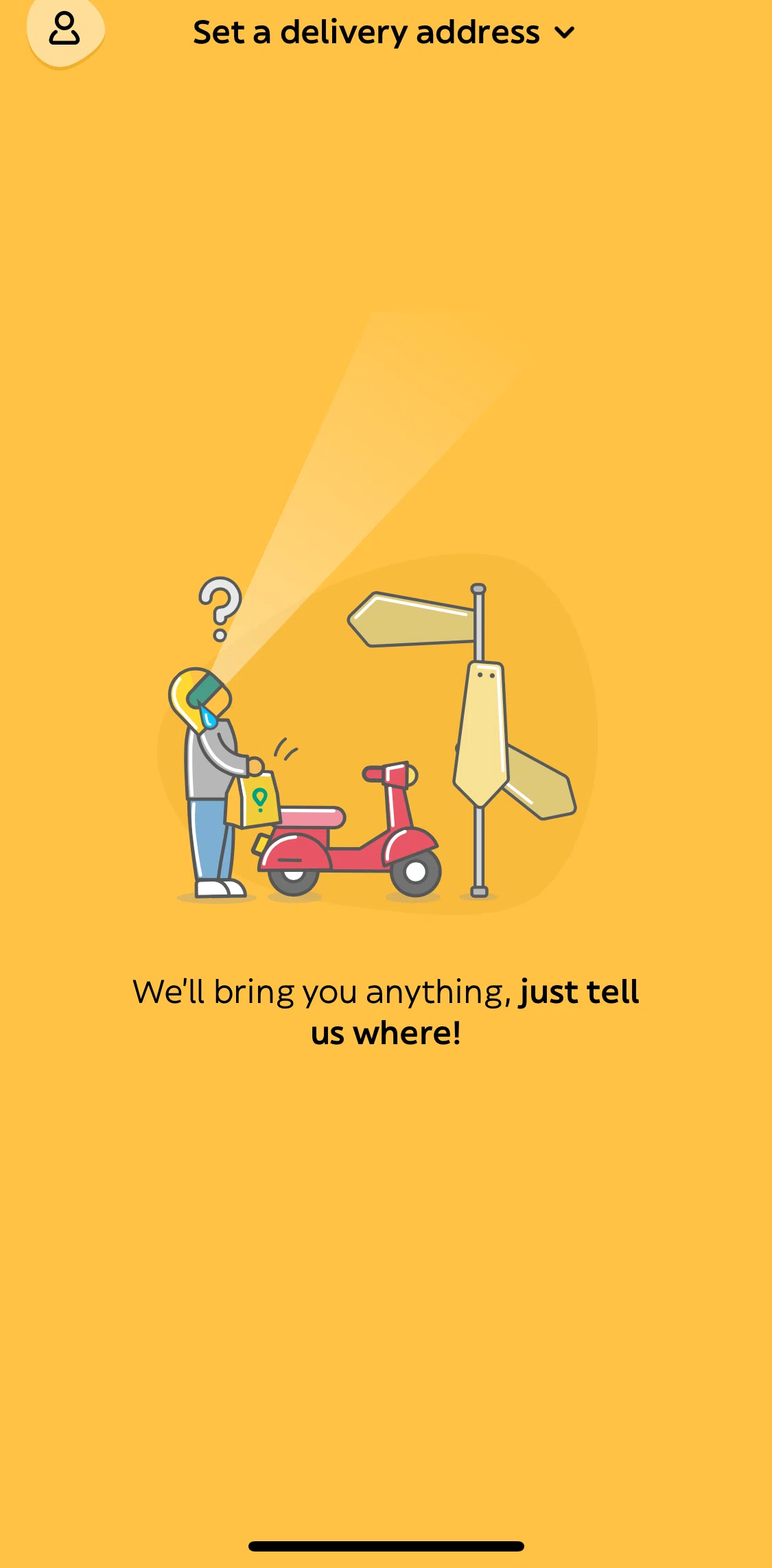 Glovo Screen screen in the Setting a delivery address flow