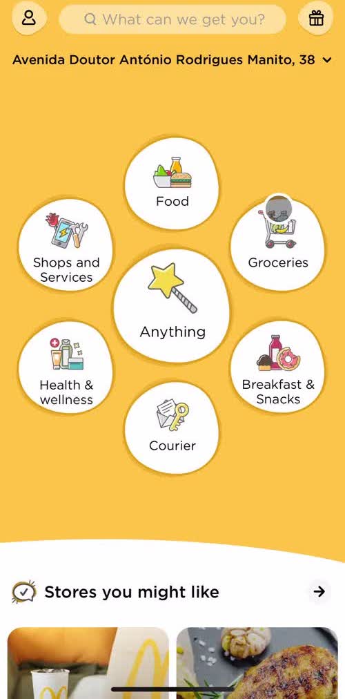 Glovo Home screen in the Upgrading Your Account flow
