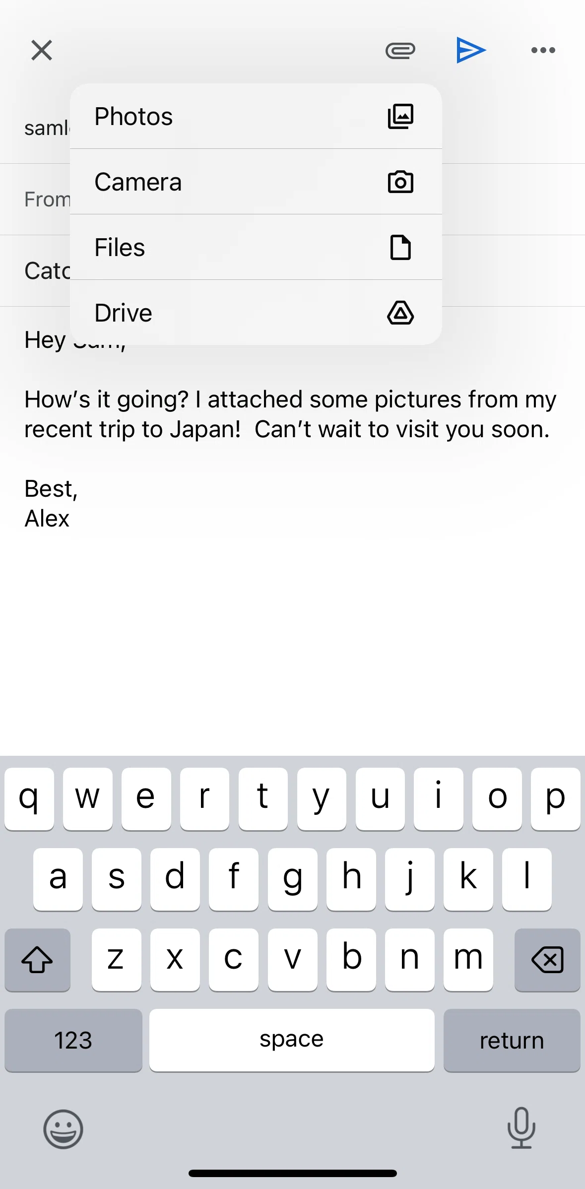 Gmail Screen screen in the Adding an attachment flow