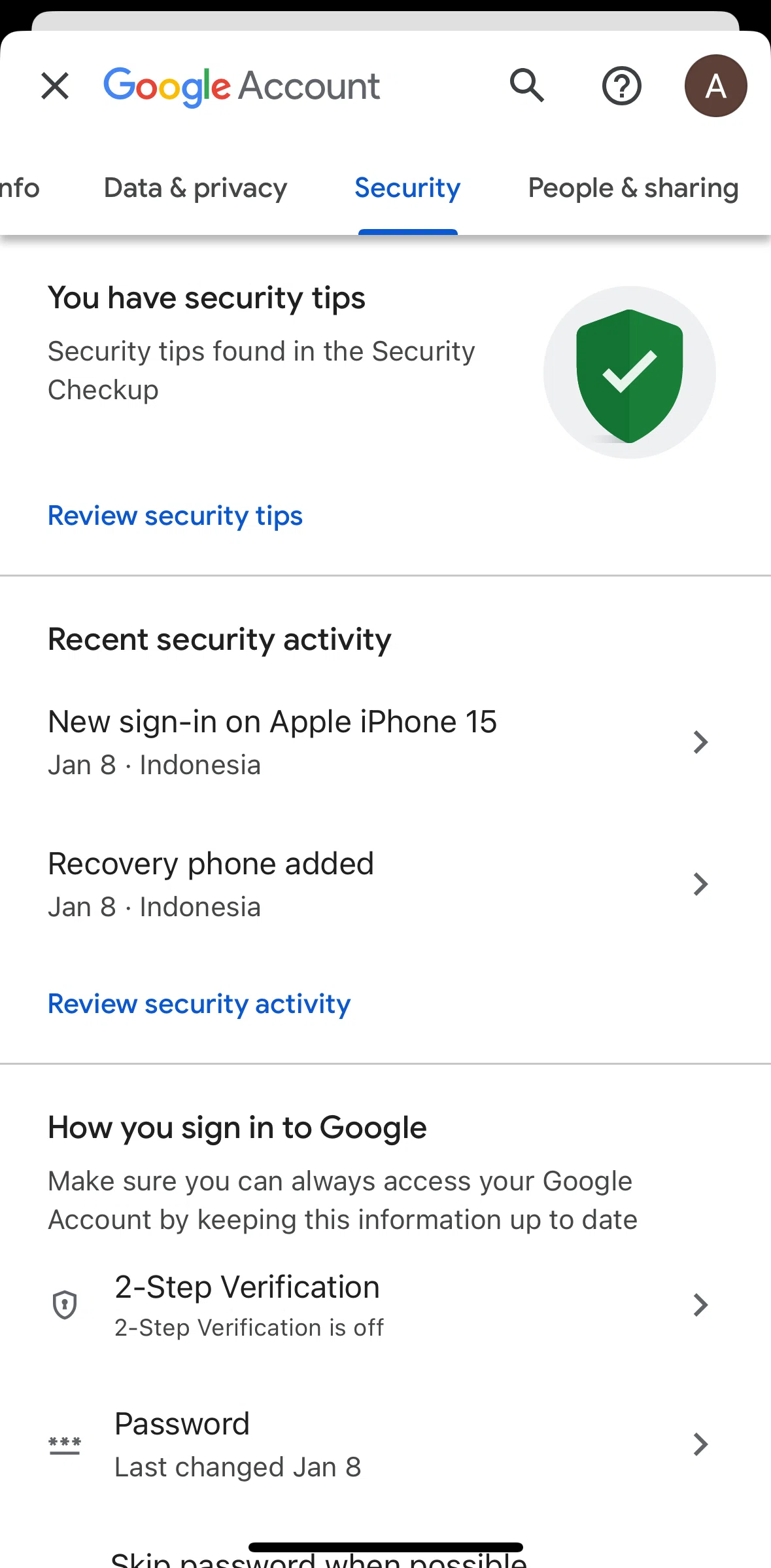 Gmail Screen screen in the Enabling 2-step verification flow