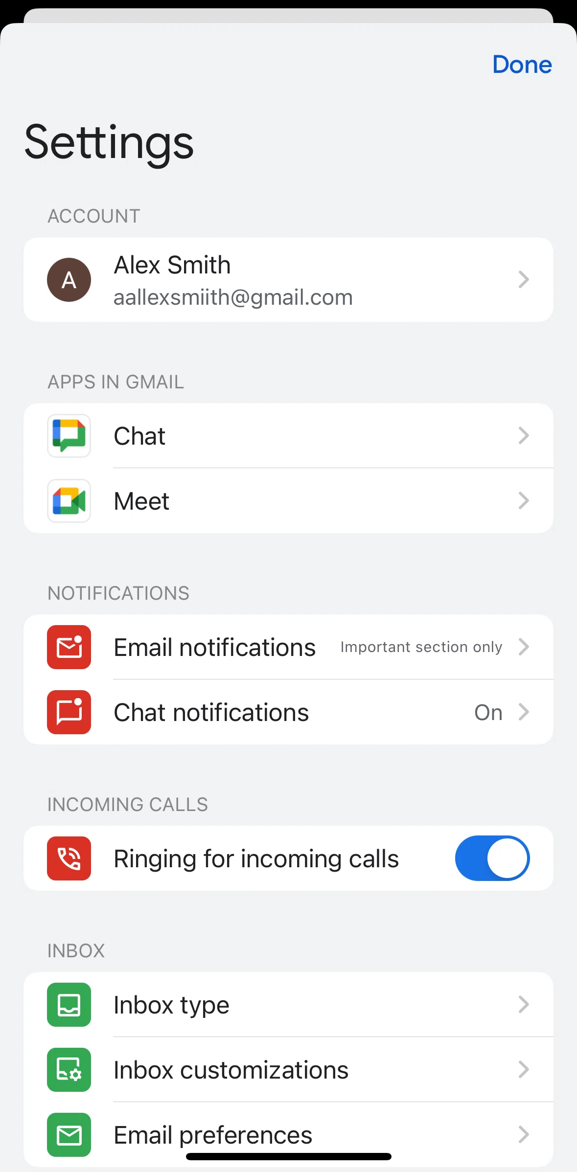 Gmail Screen screen in the Inbox type flow