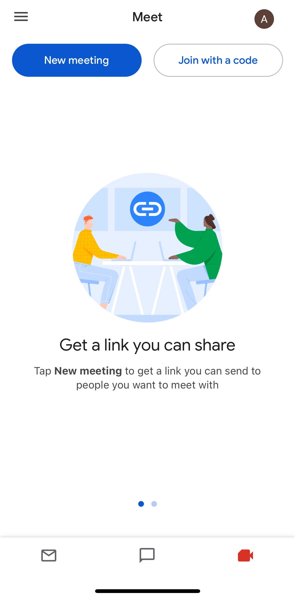 Gmail Screen screen in the Joining a meeting with a code flow