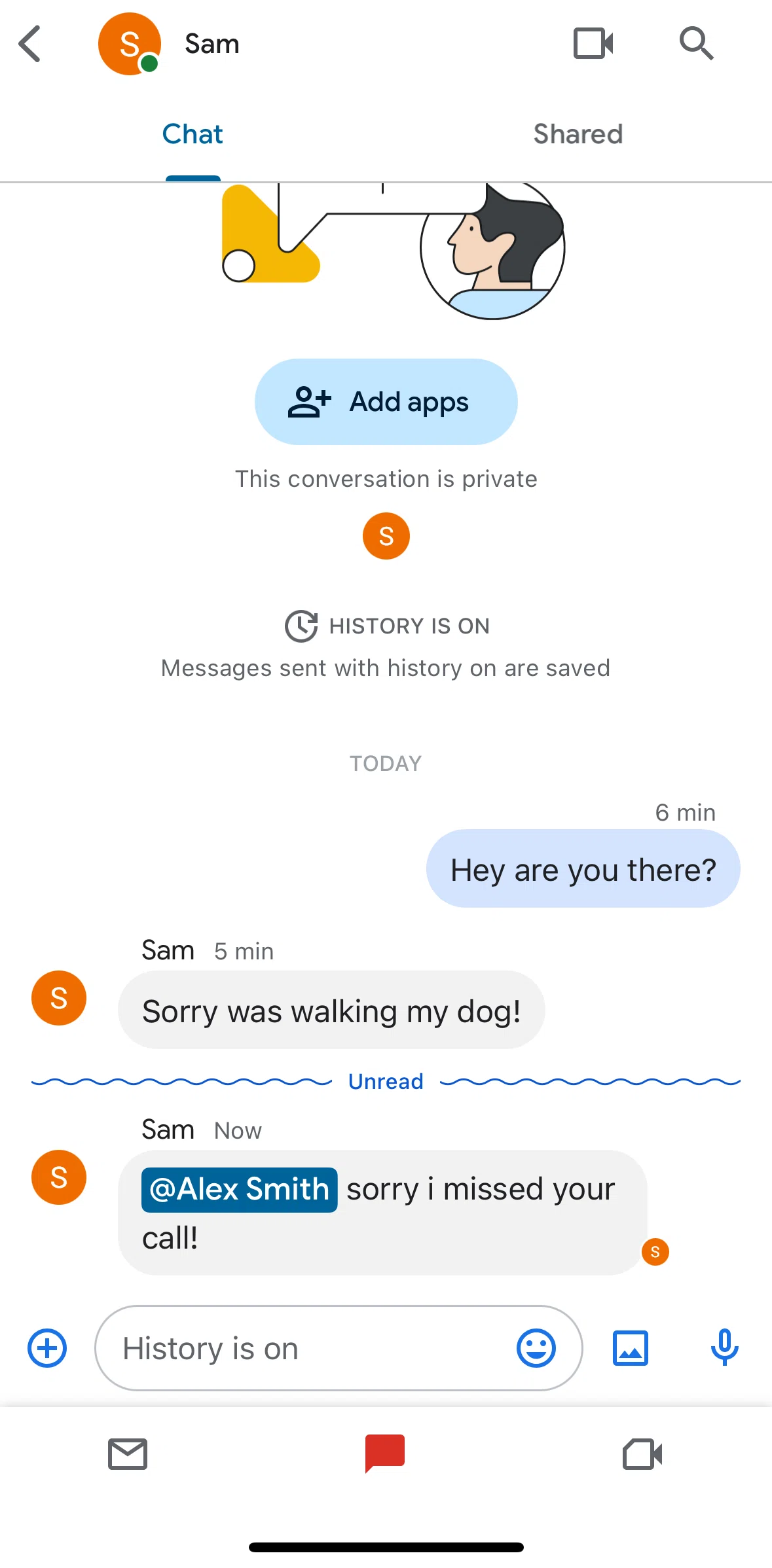 Gmail Screen screen in the Messaging a user flow