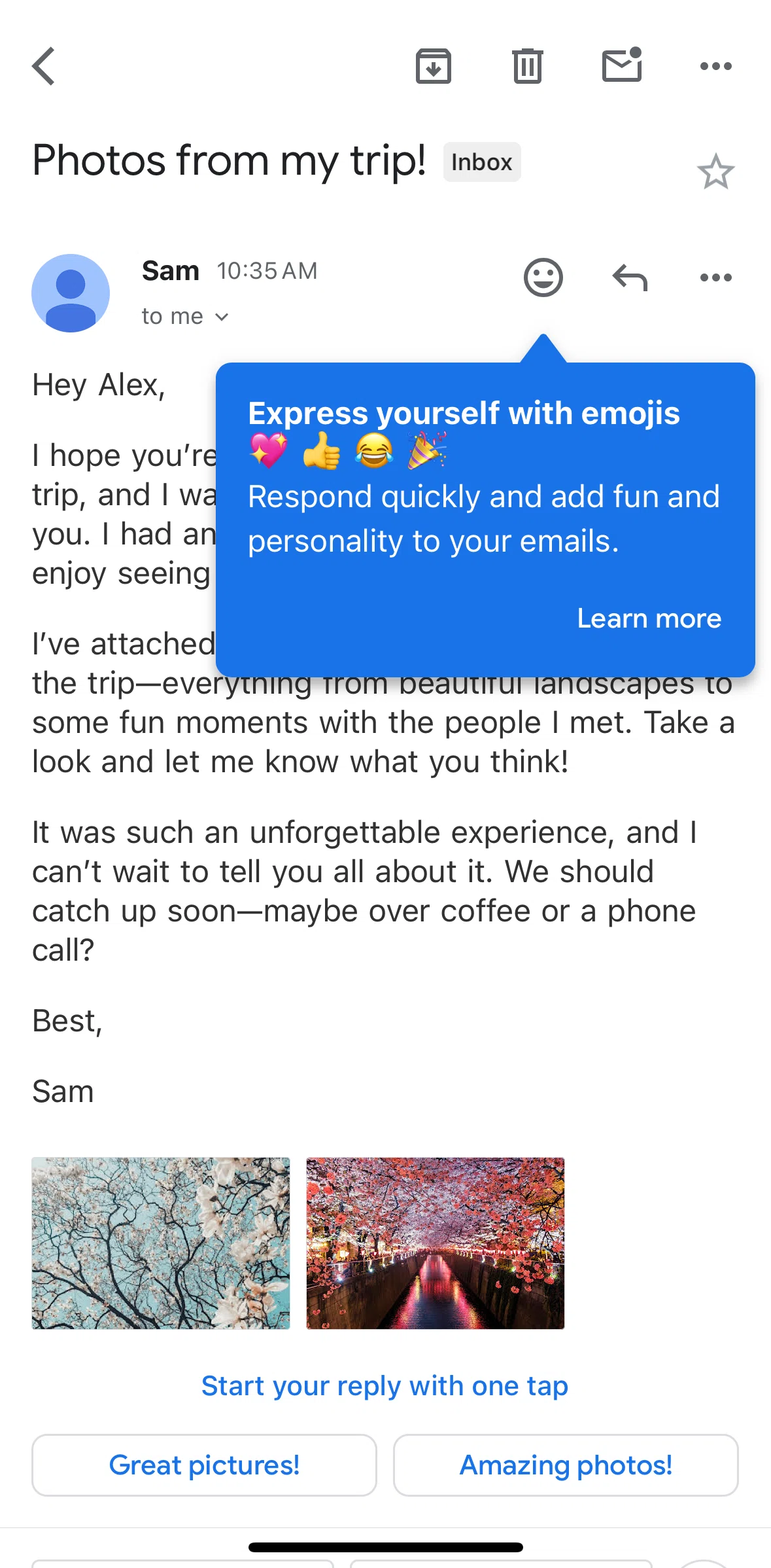 Gmail Screen screen in the Reacting to an email flow