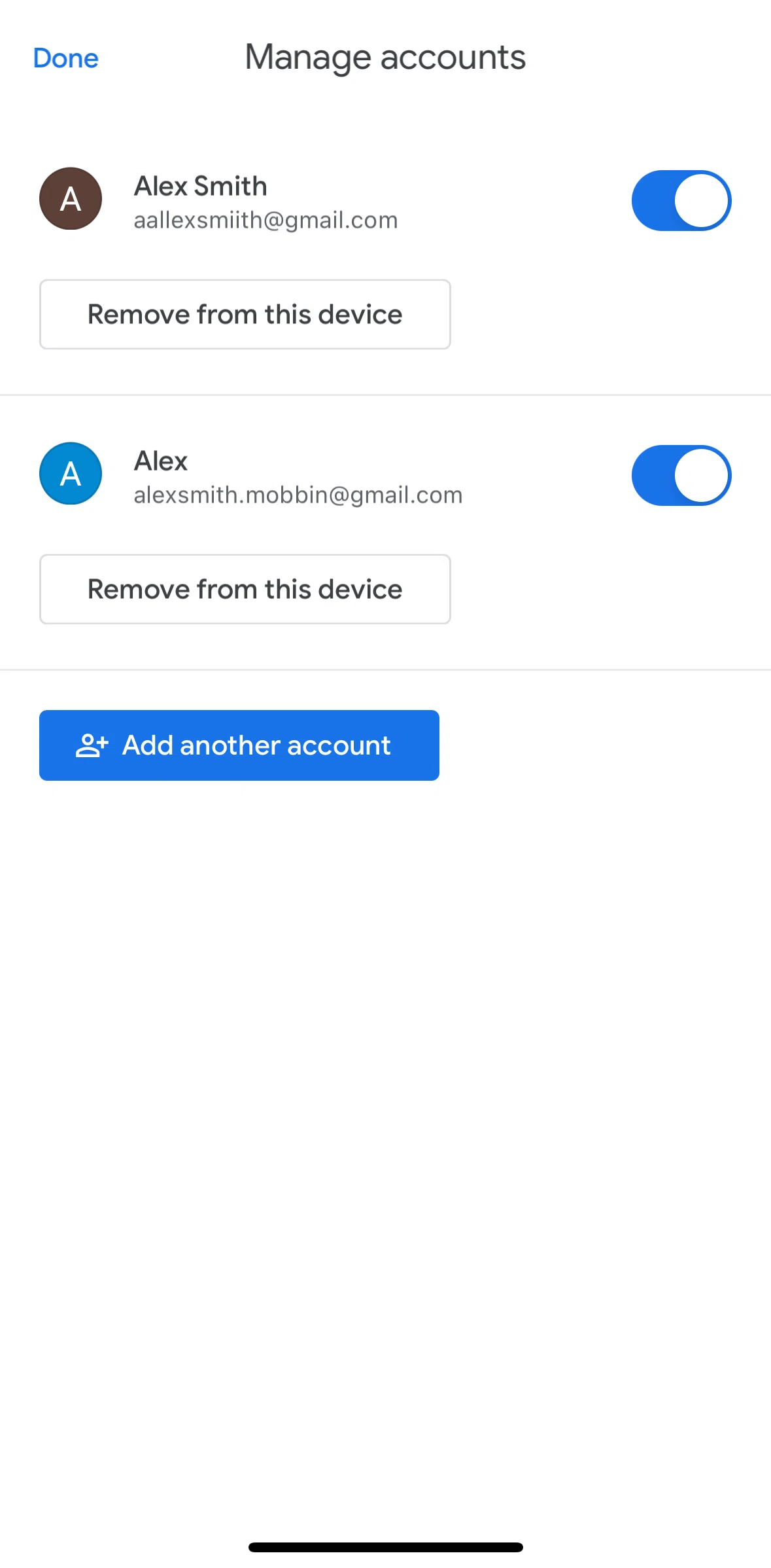 Gmail Screen screen in the Removing an account flow