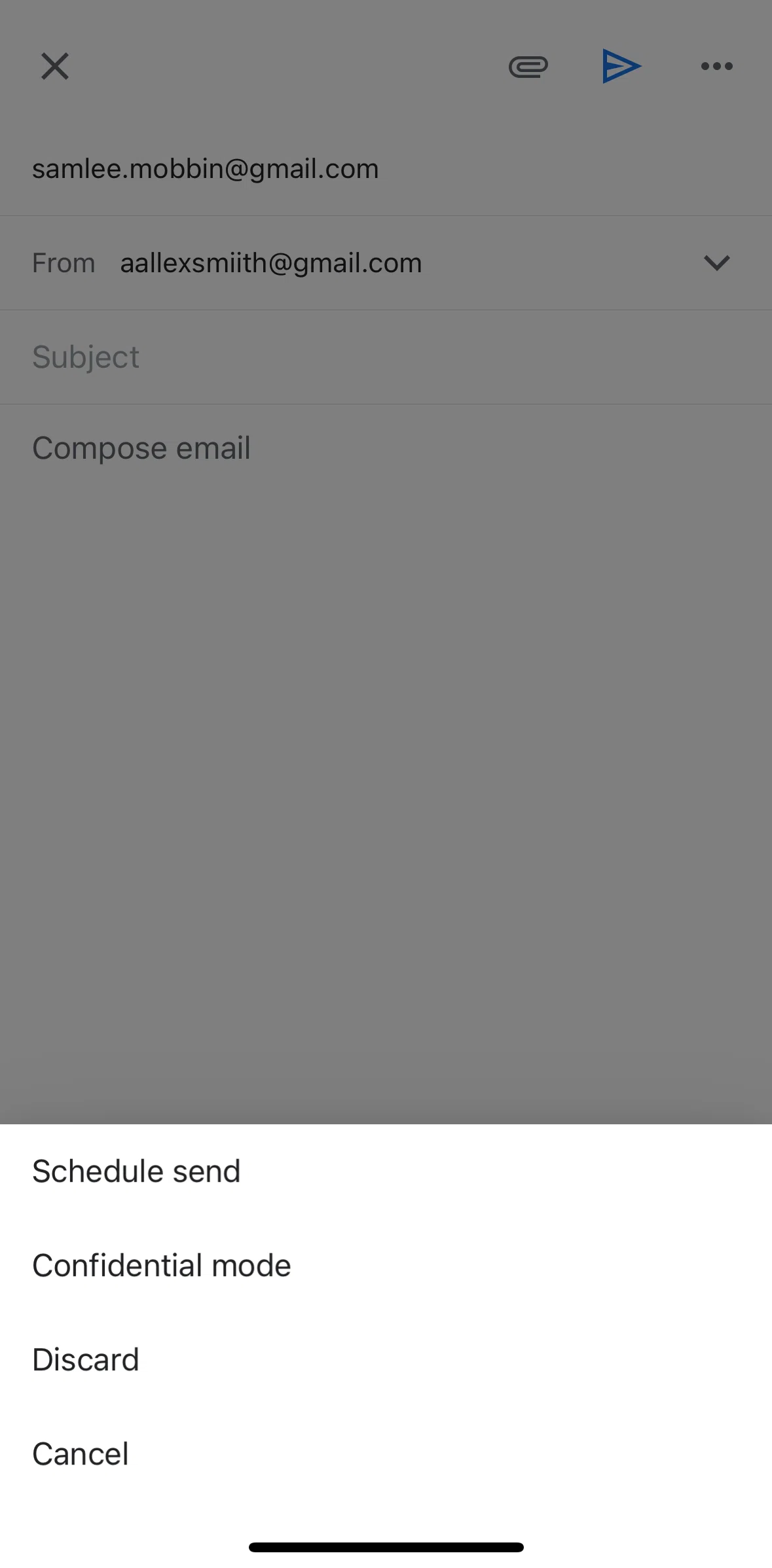 Gmail Screen screen in the Scheduling an email flow