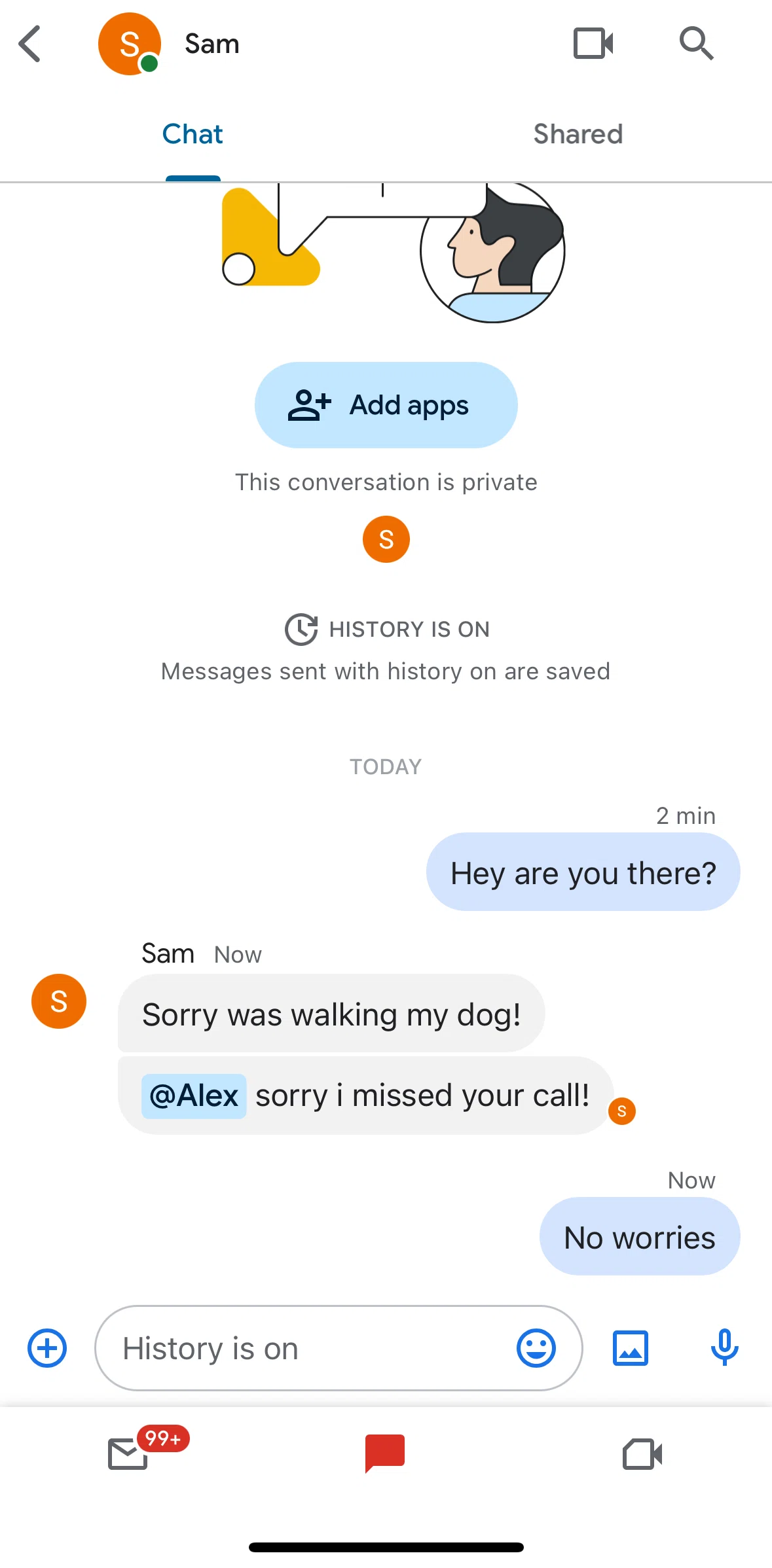 Gmail Screen screen in the User text options flow