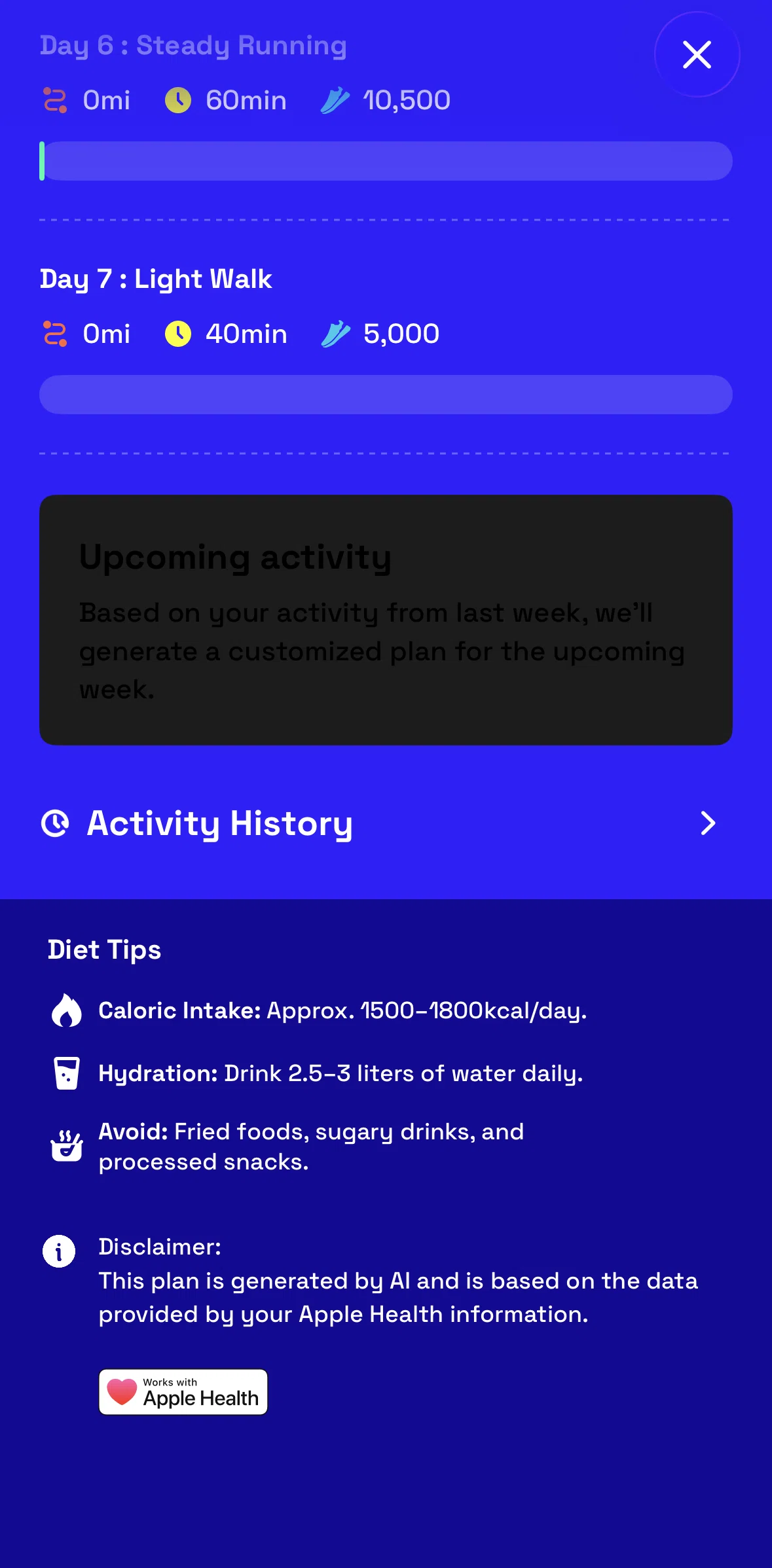 GO Club Screen screen in the Activity history flow