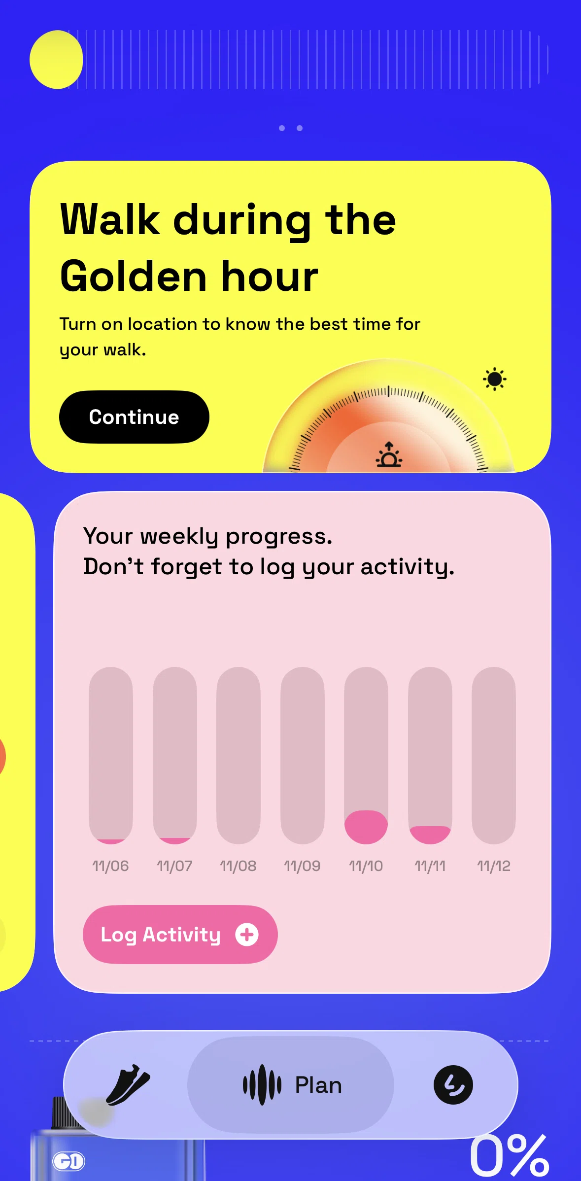 GO Club Screen screen in the Logging an activity flow