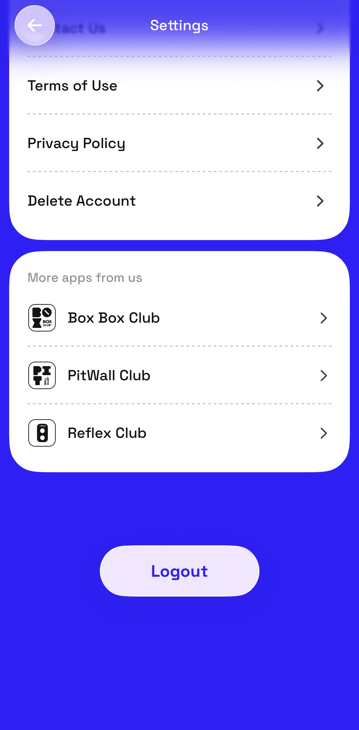 GO Club Screen screen in the Logging out flow