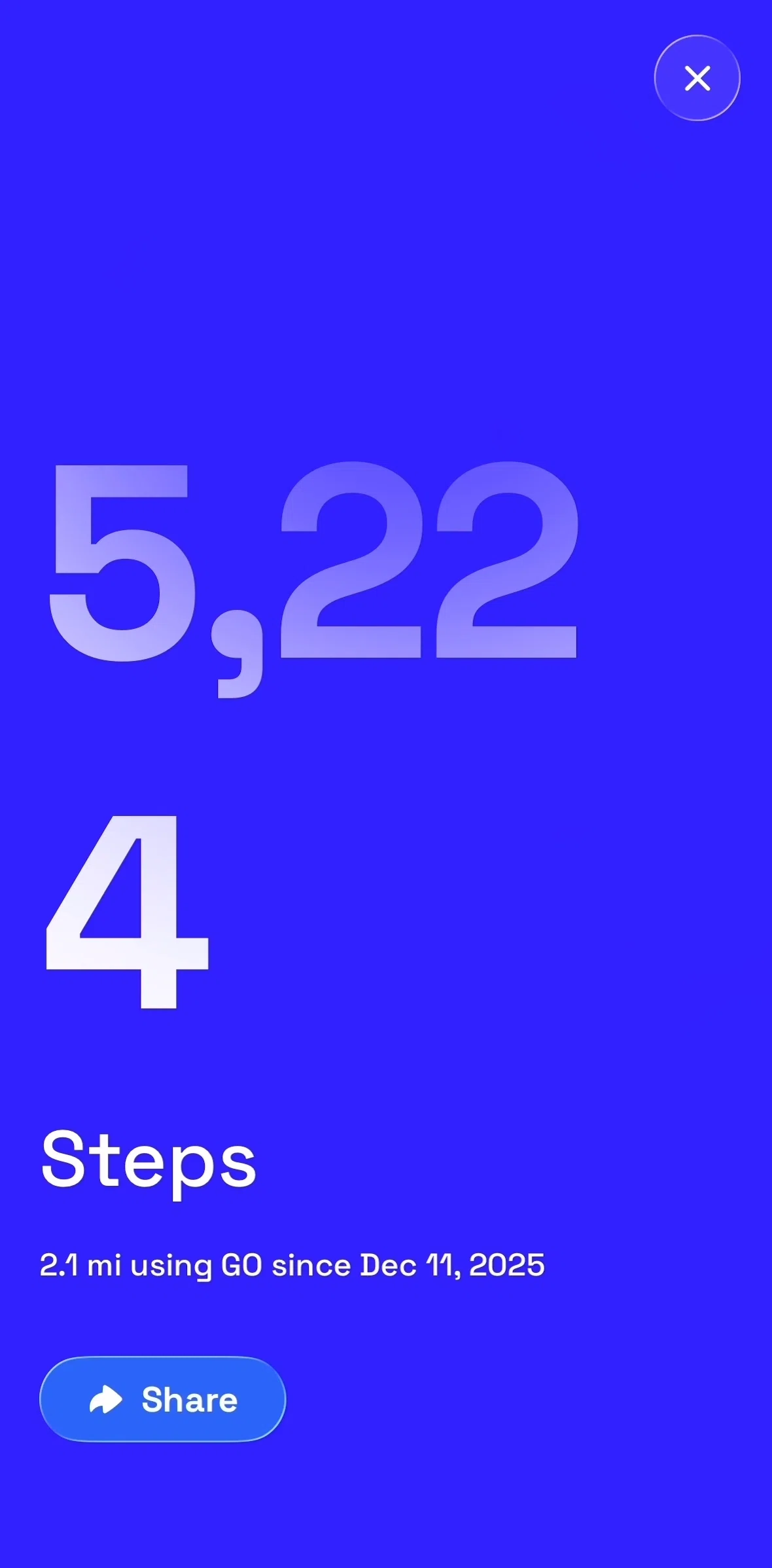 GO Club Screen screen in the Share statistics flow