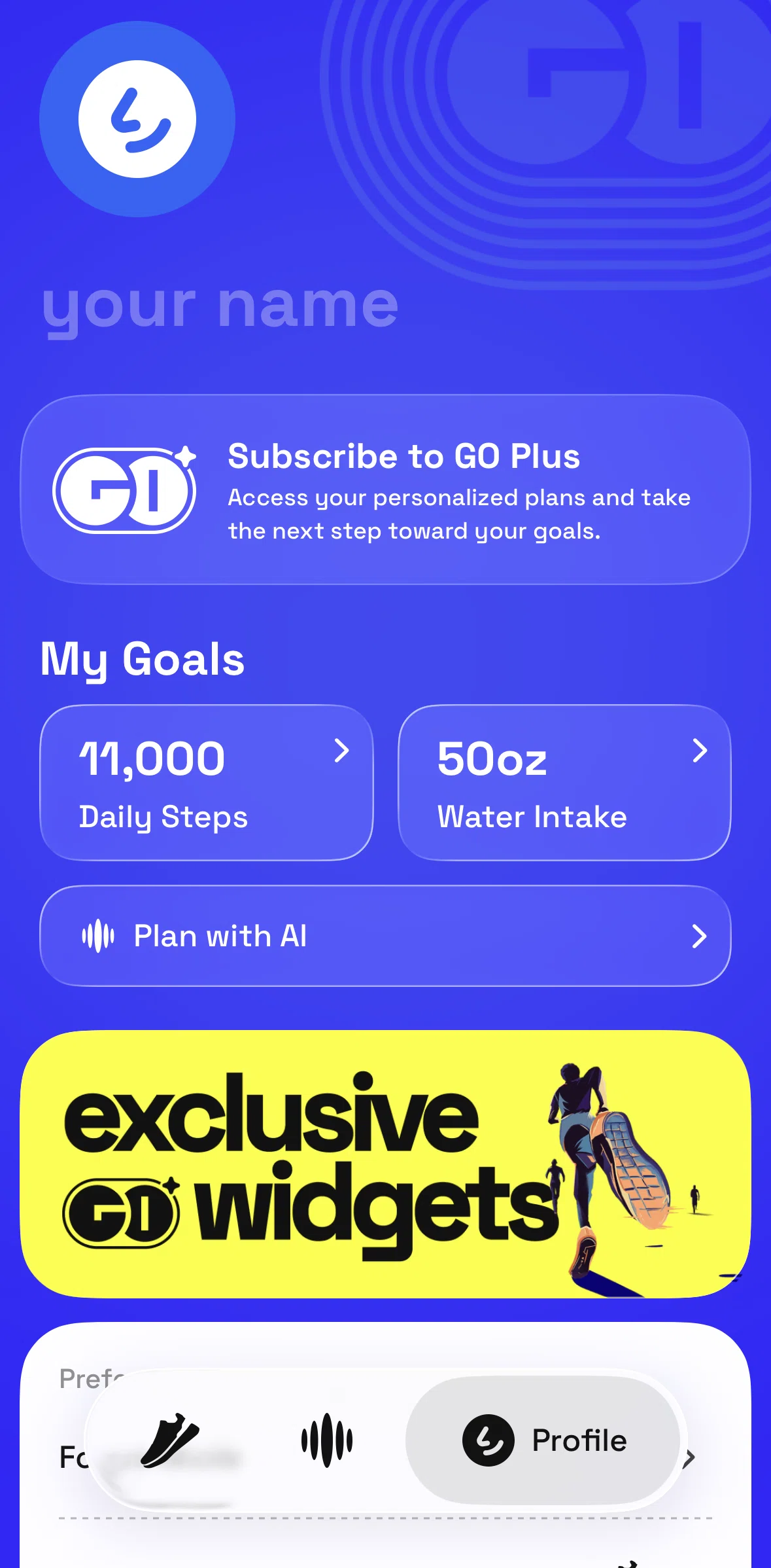 GO Club Screen screen in the Widgets detail flow
