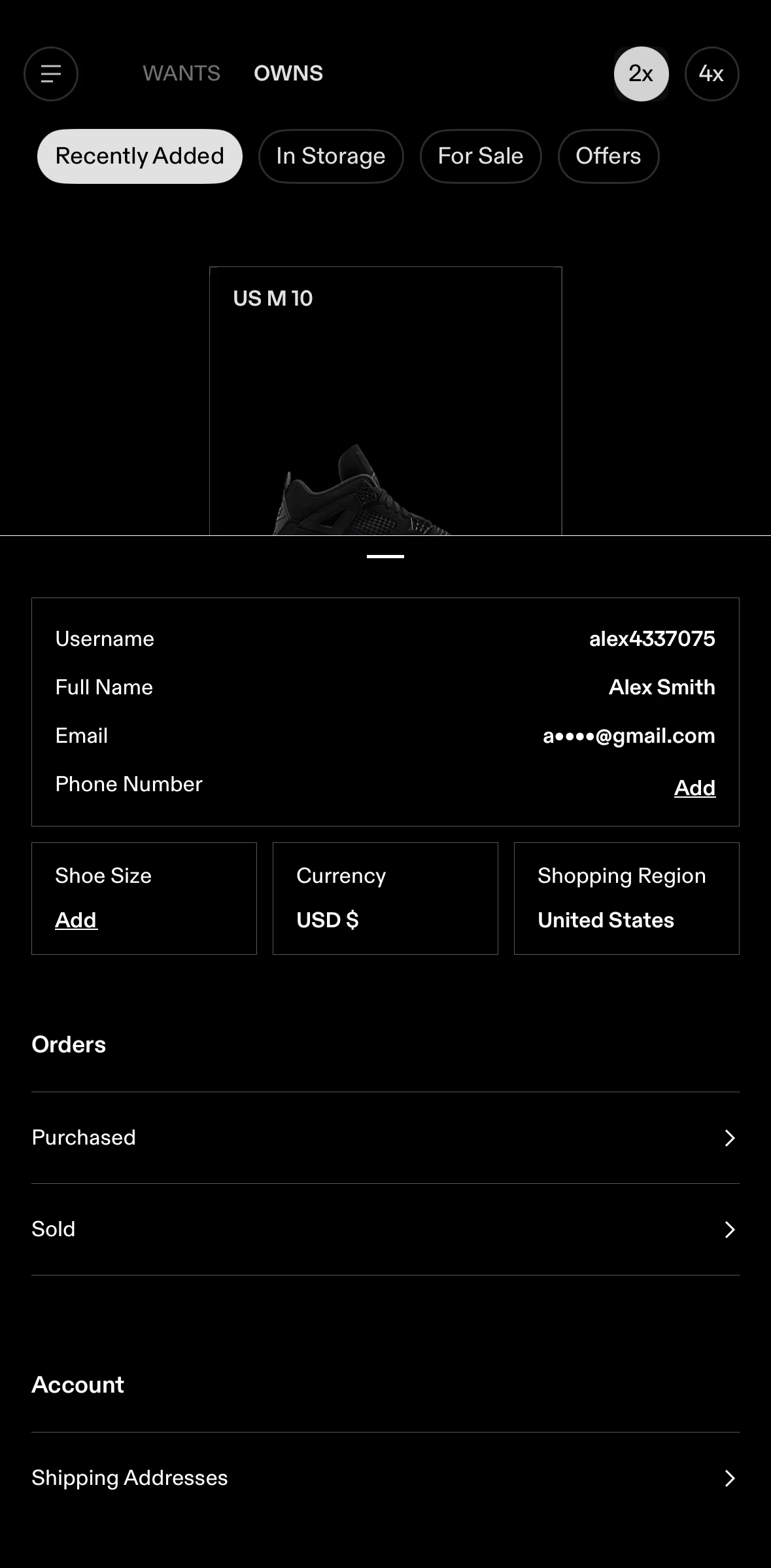 Goat Screen screen in the Adding a shoe size flow