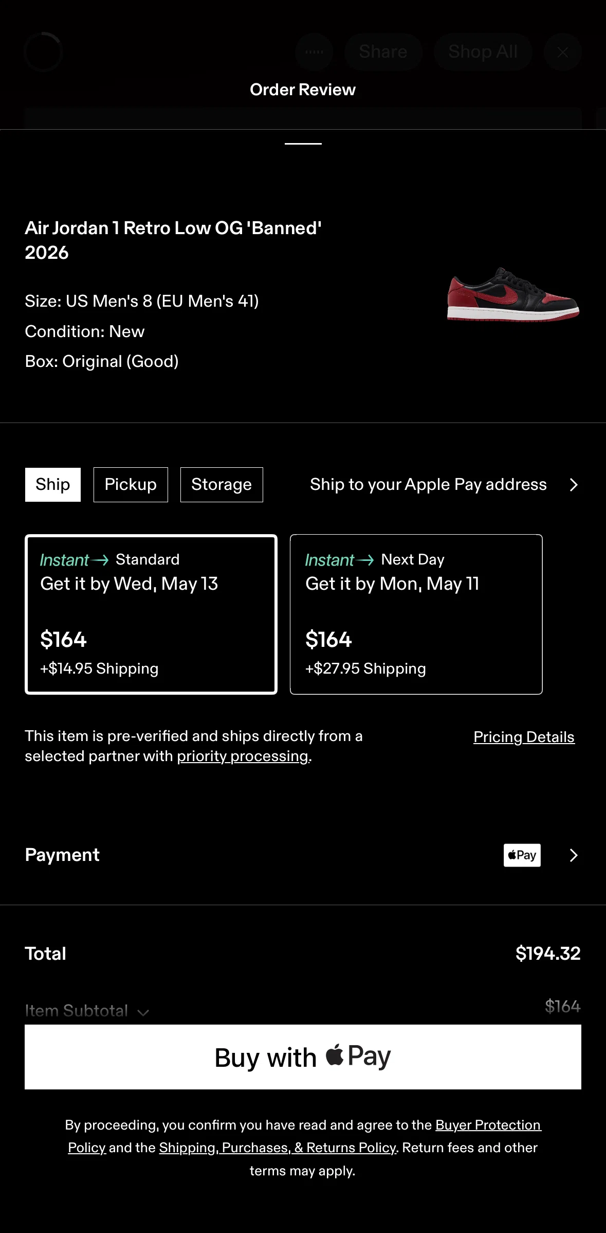 Goat Screen screen in the Selecting a pickup location flow