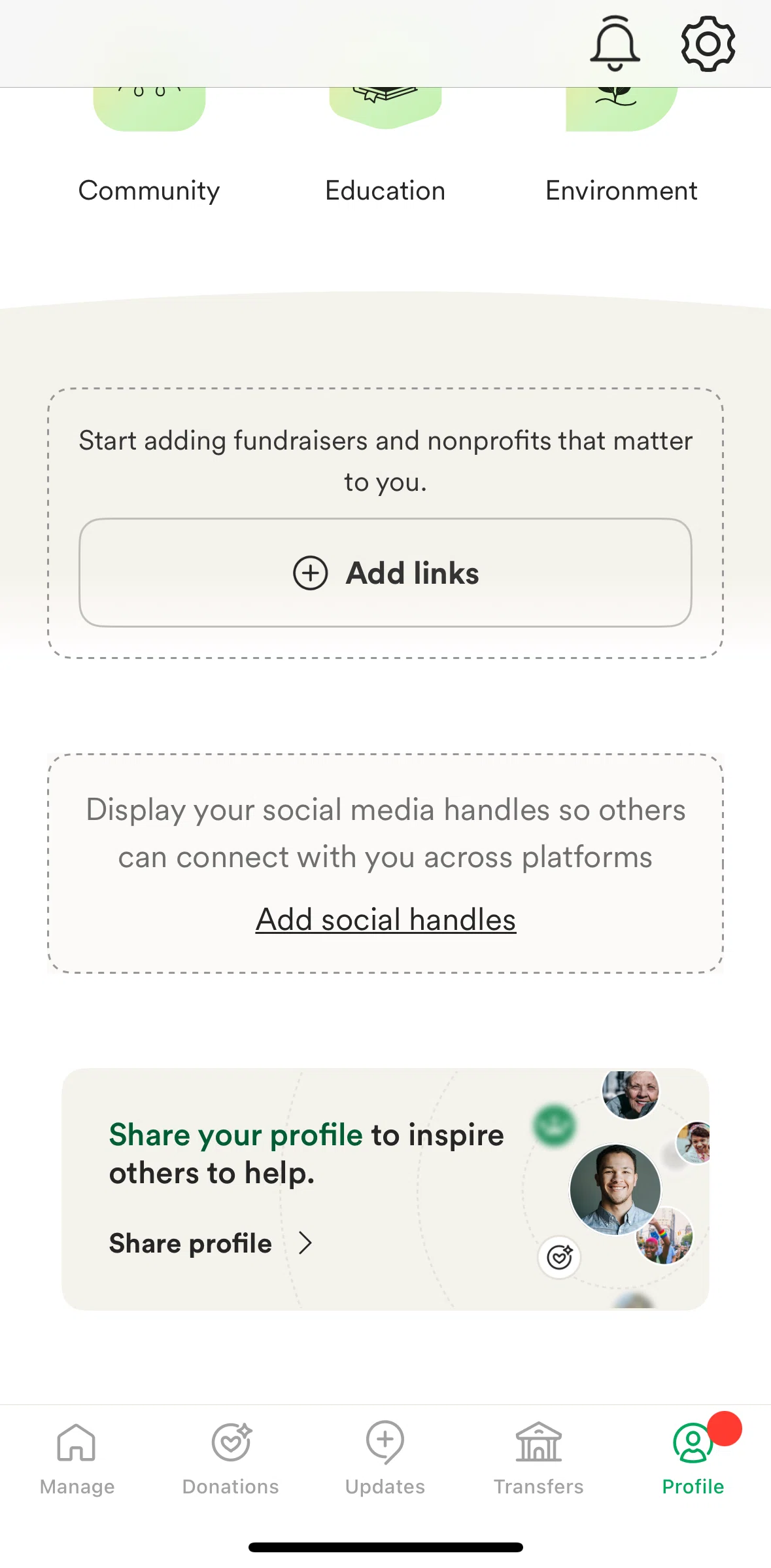 Gofundme Screen screen in the Adding a link flow