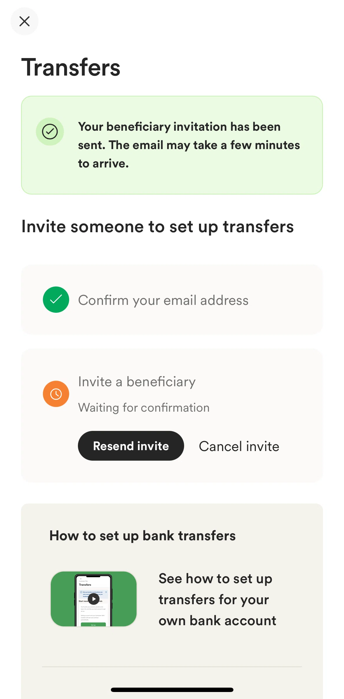 Gofundme Screen screen in the Canceling an invitation flow