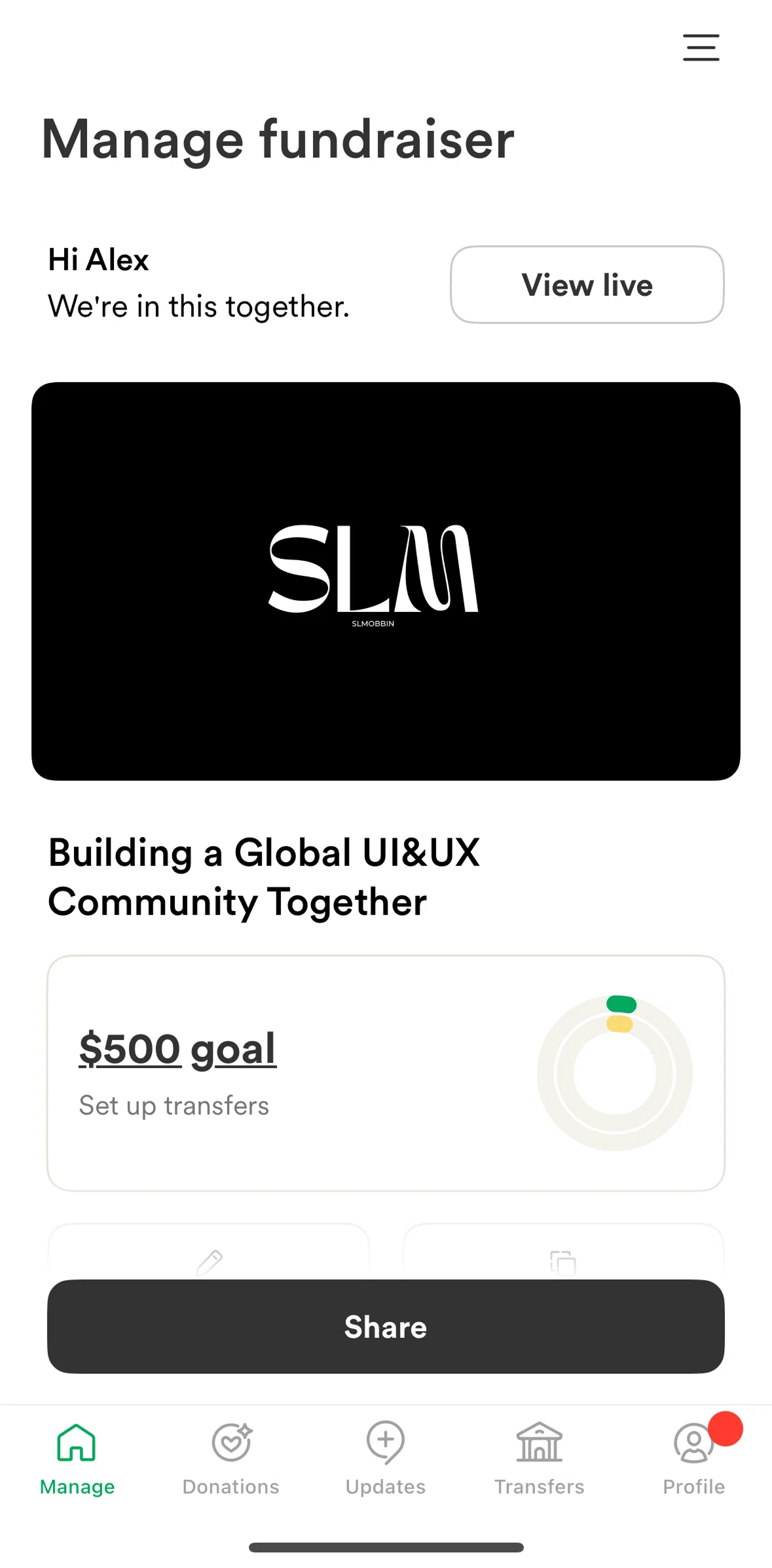 Gofundme Screen screen in the Donations flow