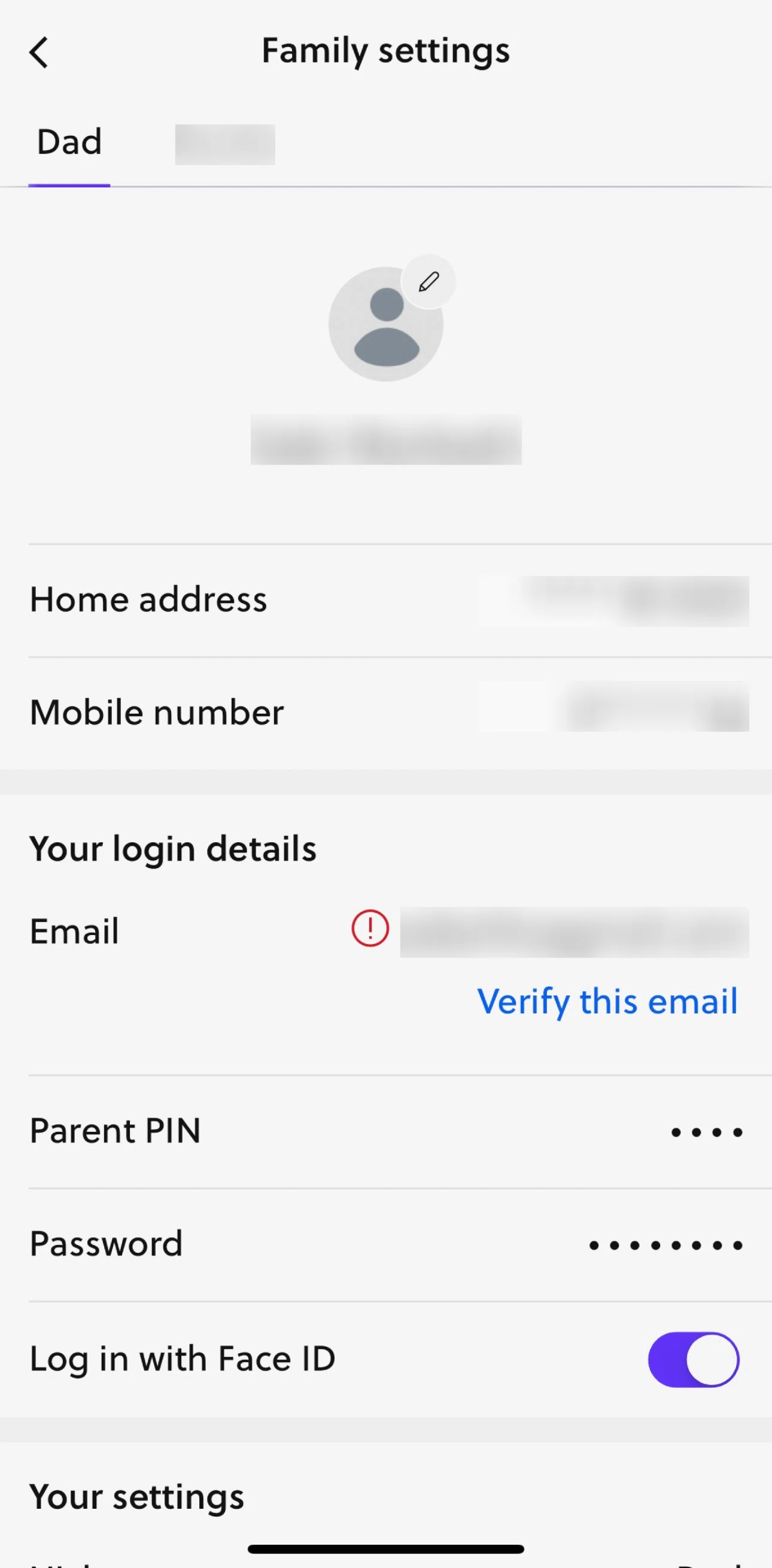GoHenry Screen screen in the Edit mobile number flow