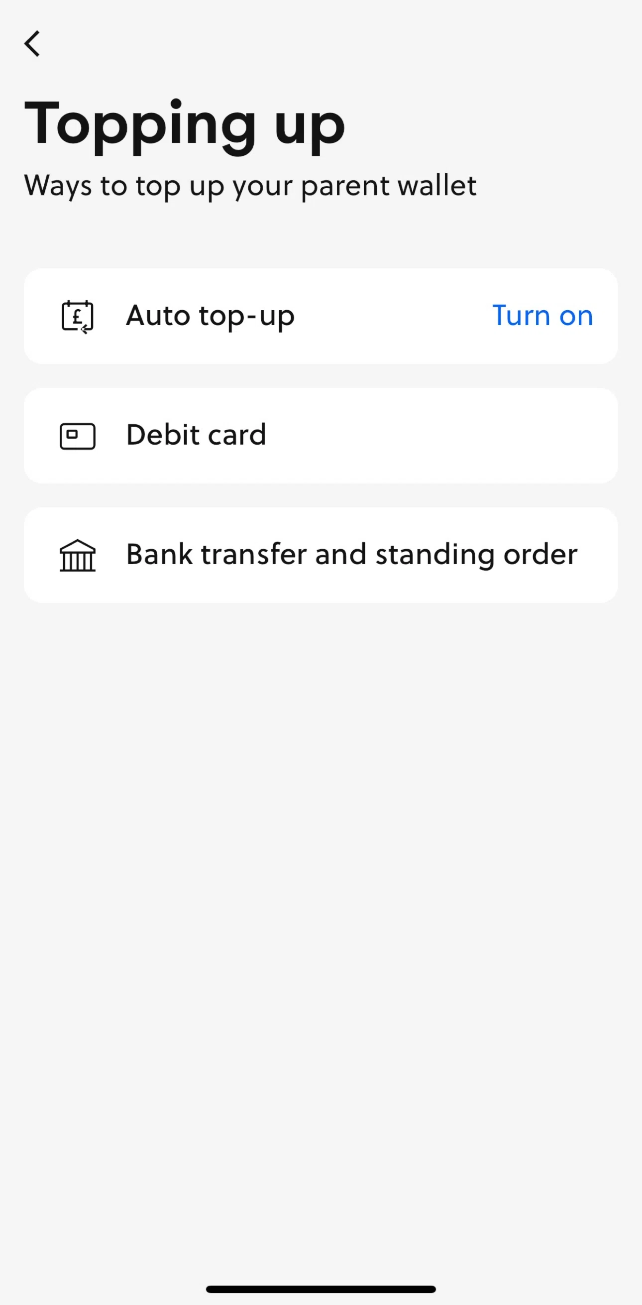 GoHenry Screen screen in the Enabling auto top-up flow