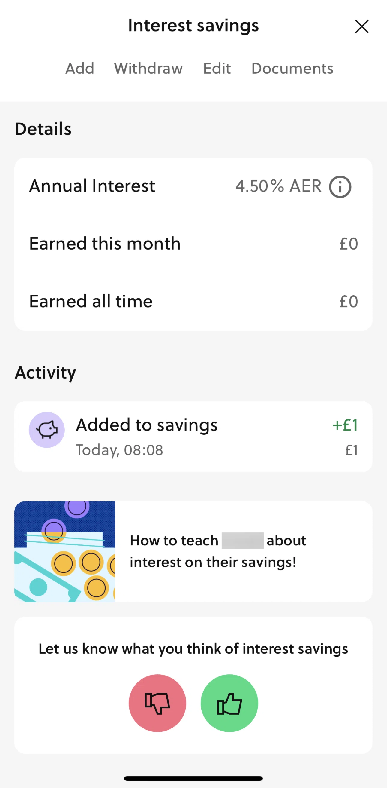 GoHenry Screen screen in the Giving feedback flow