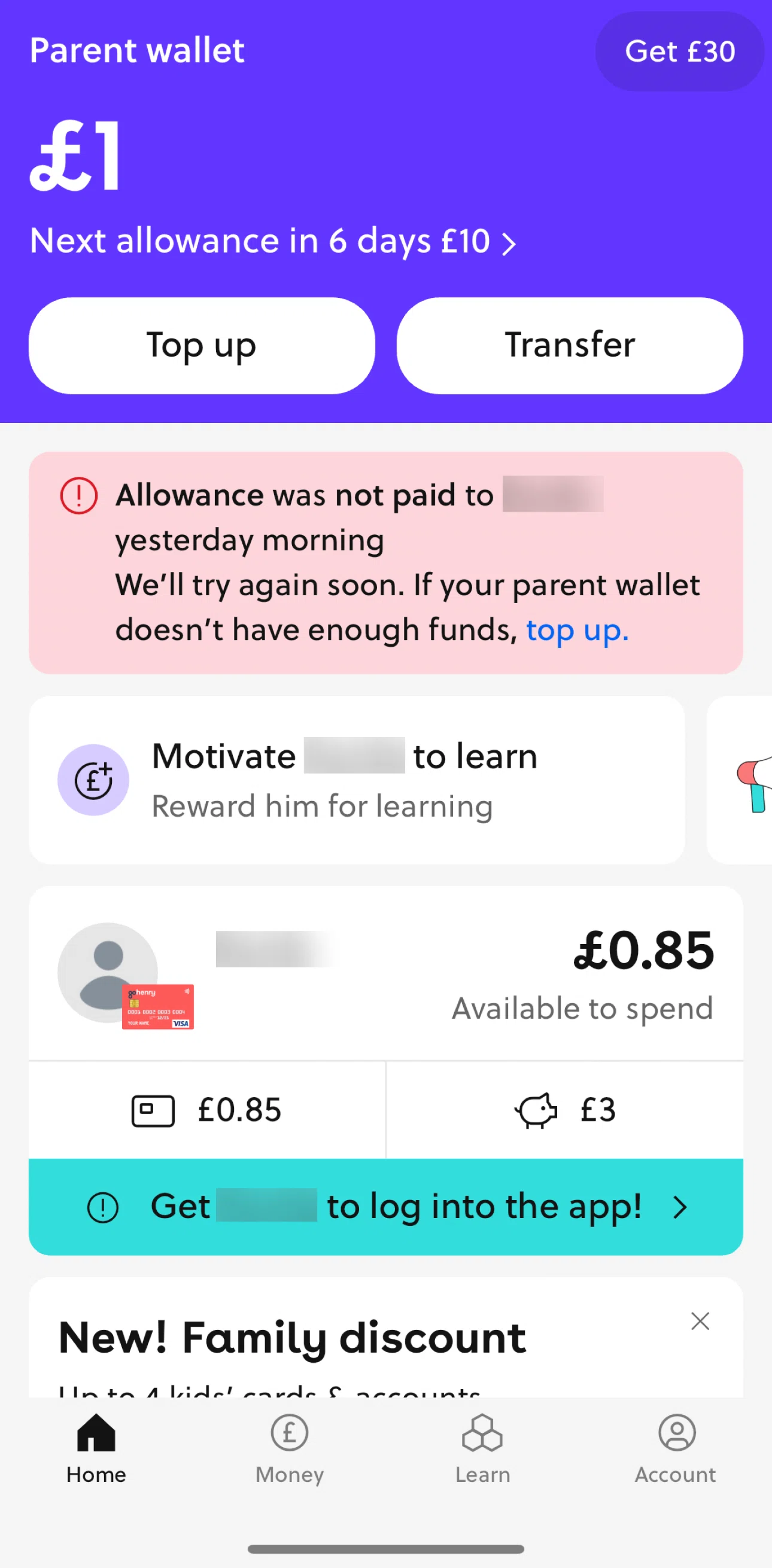 GoHenry Screen screen in the Learn flow