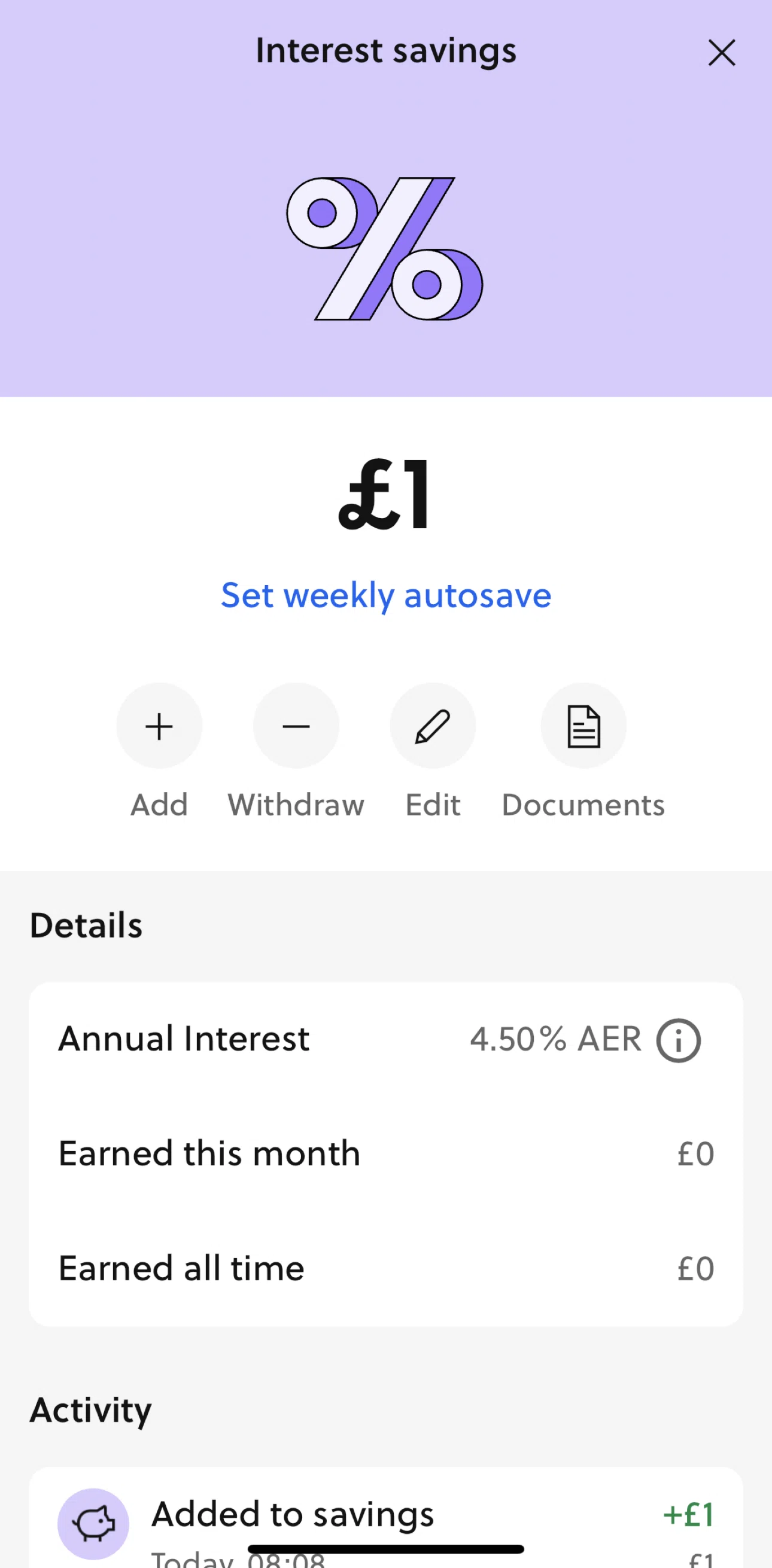 GoHenry Screen screen in the Setting a weekly autosave flow