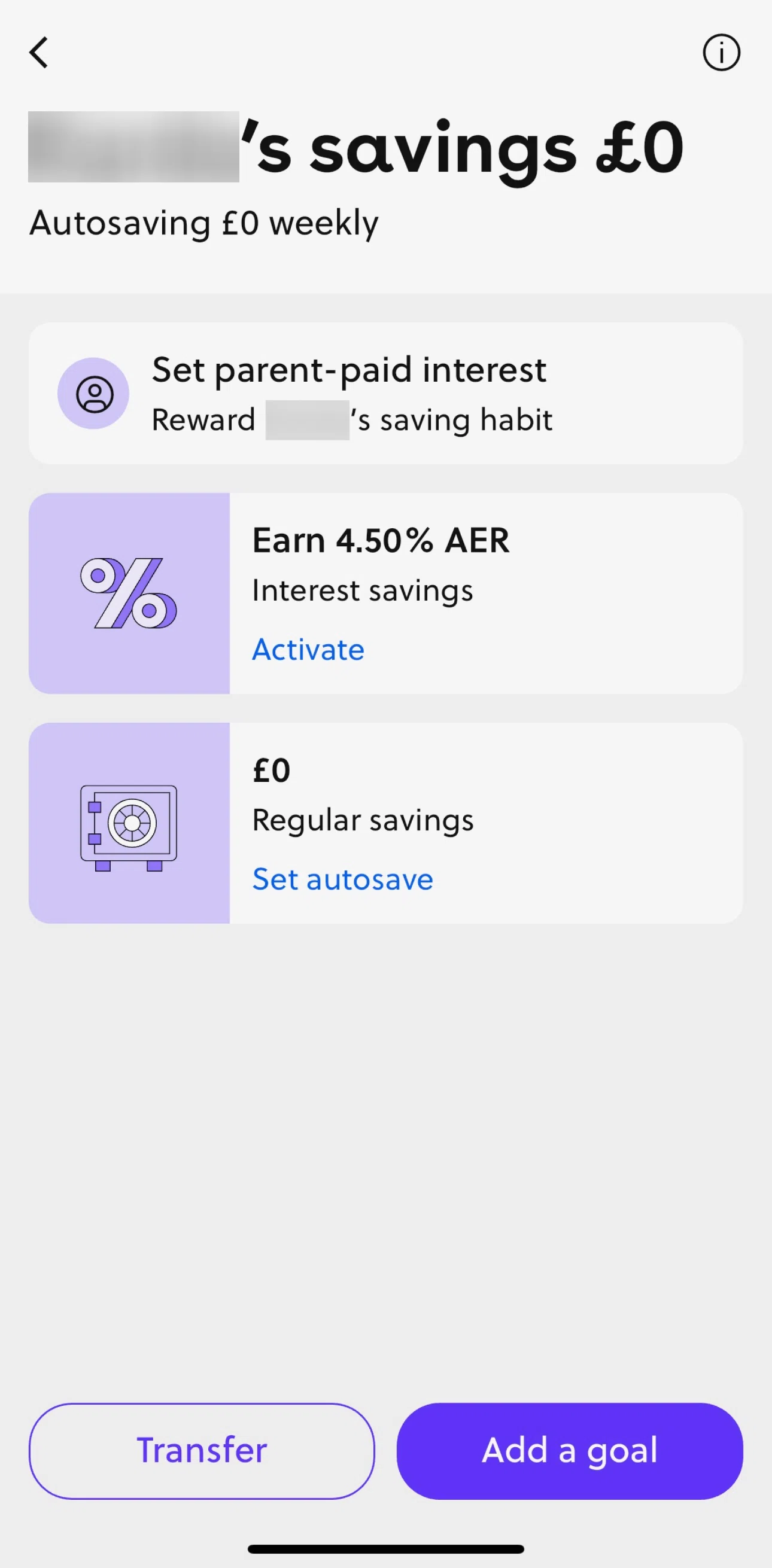 GoHenry Screen screen in the Setting up parent-paid interest savings flow
