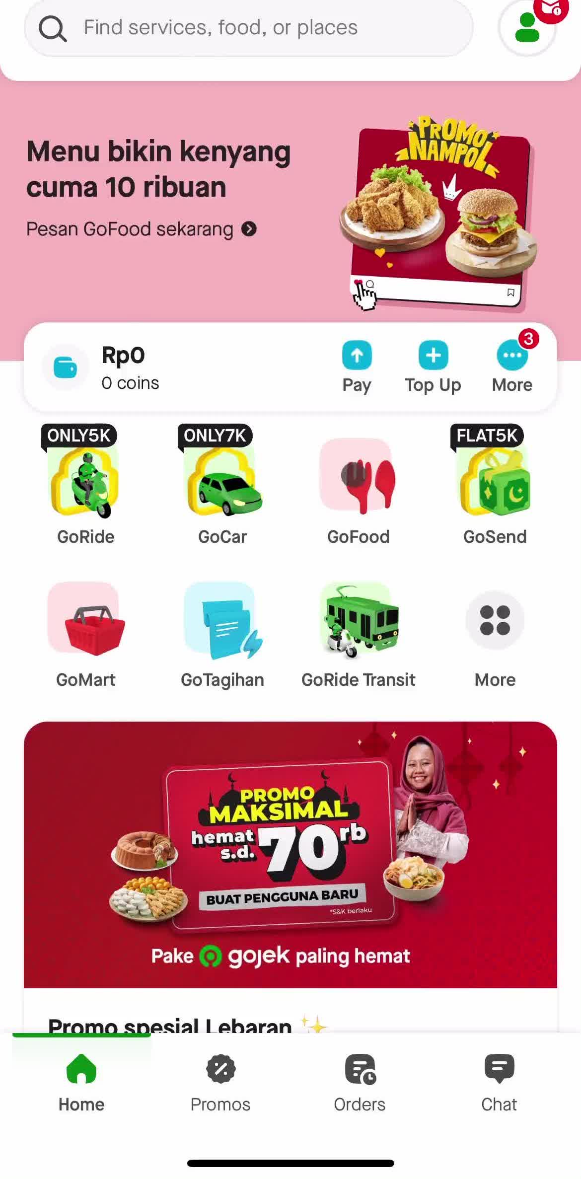 Gojek Home screen in the Ordering Food flow