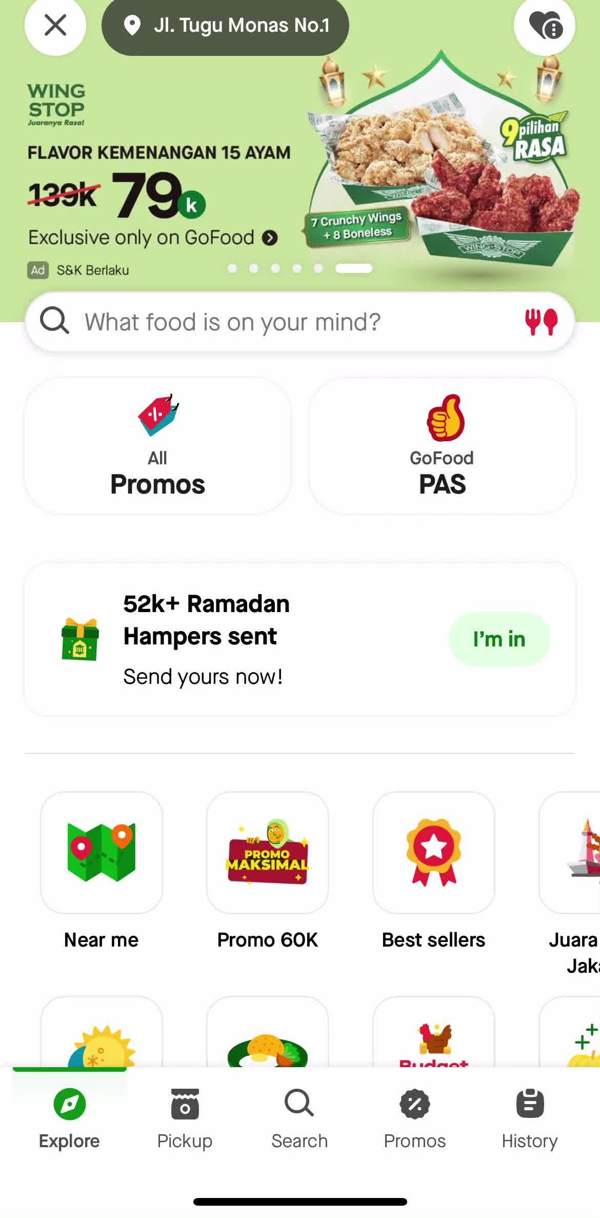 Gojek Home screen in the Saving flow