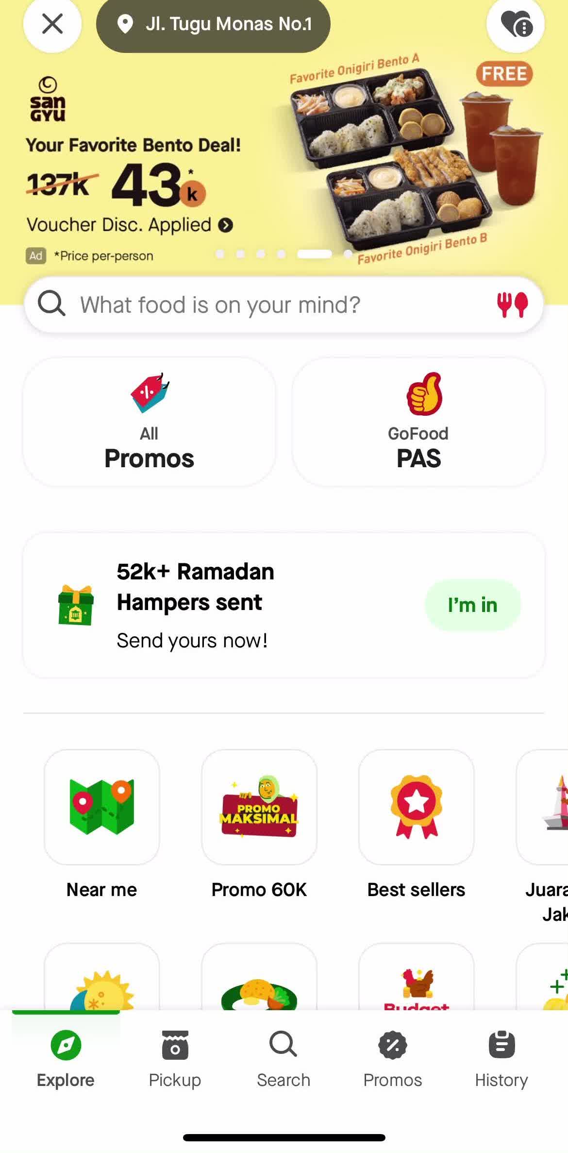 Gojek Explore screen in the Sharing flow