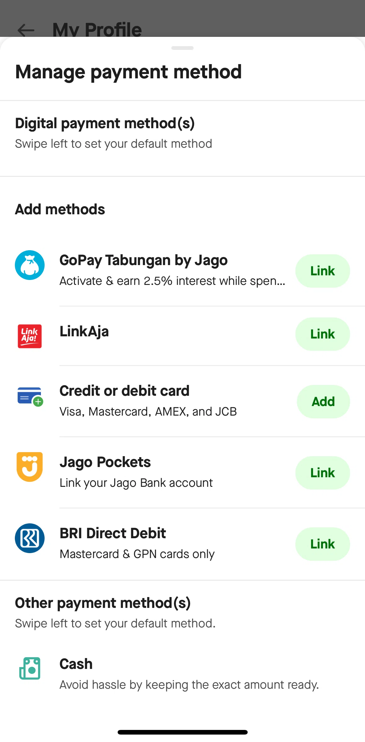 Gojek Screen screen in the Adding a card flow