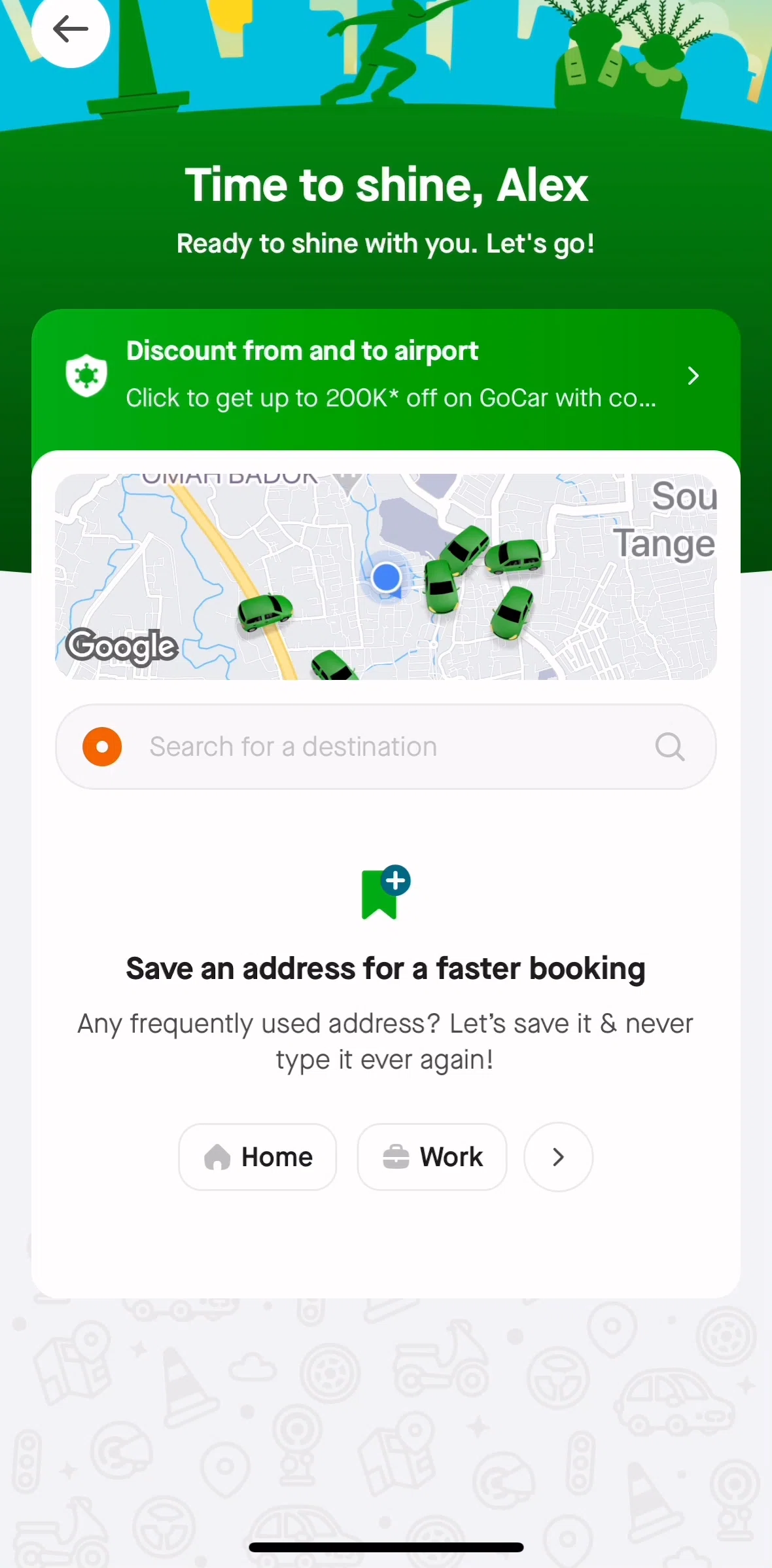 Gojek Screen screen in the Booking a GoCar flow