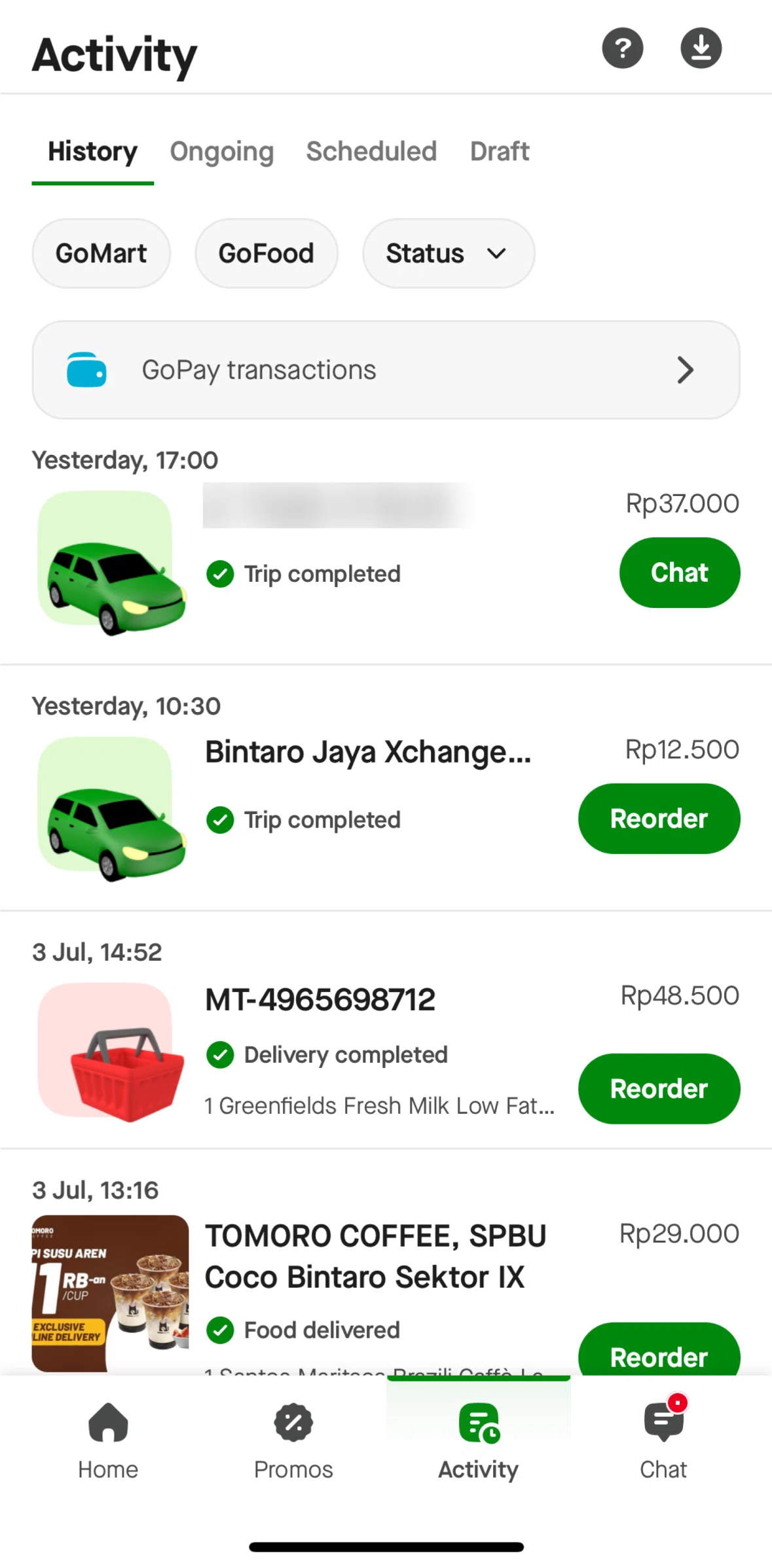 Gojek Screen screen in the Downloading a bill flow