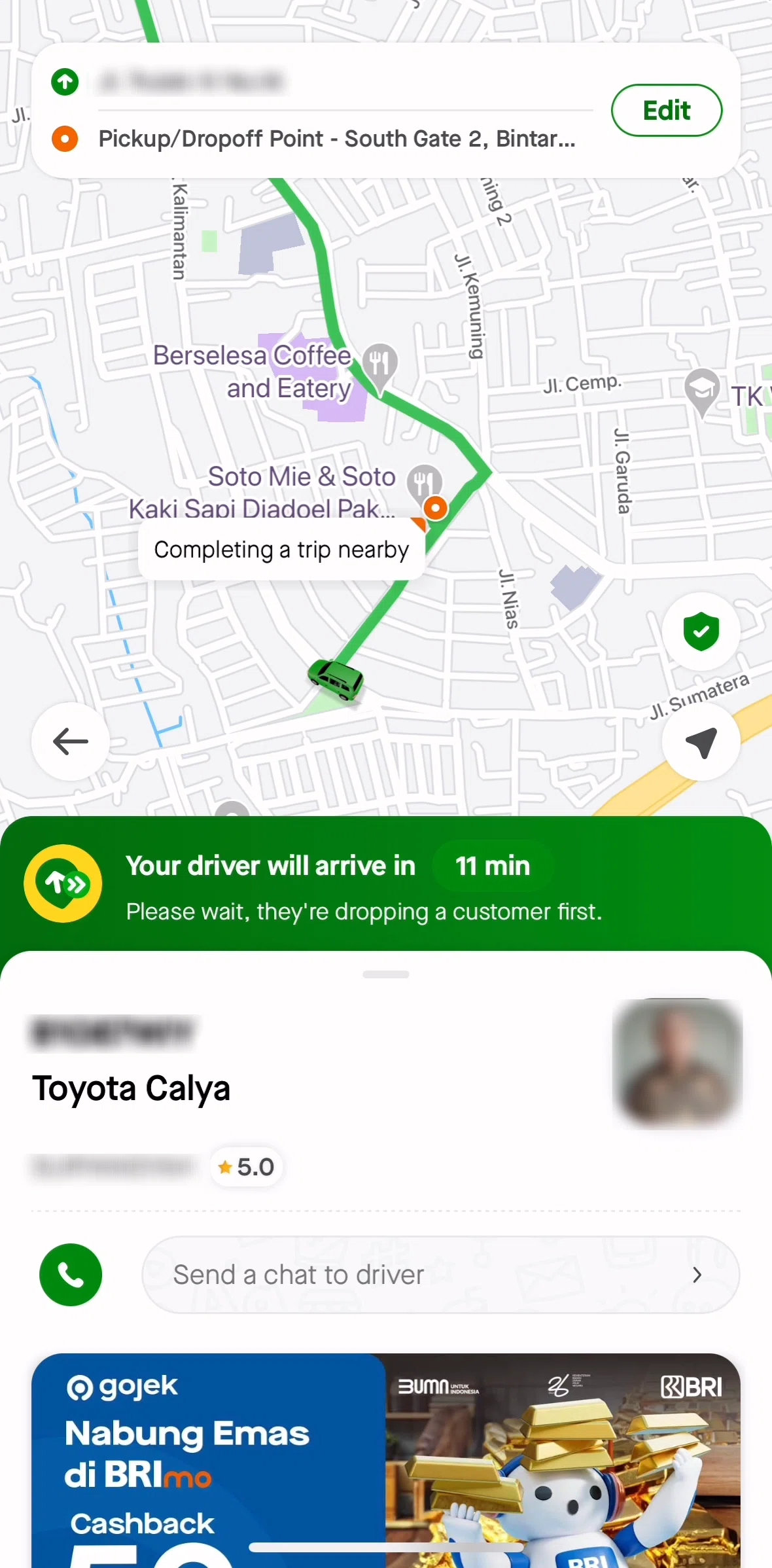 Gojek Screen screen in the Driver detail flow