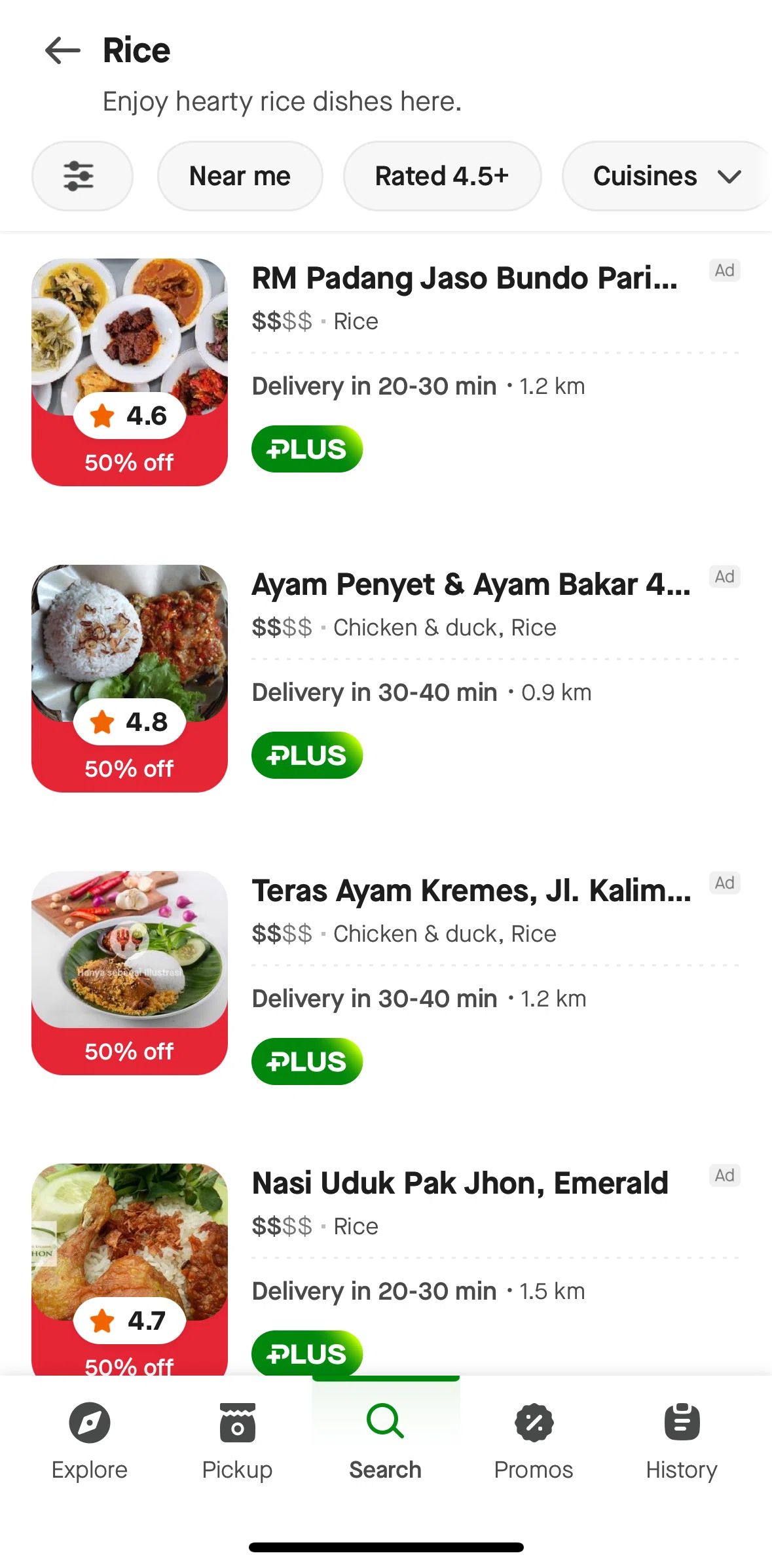 Gojek Screen screen in the Filtering restaurants flow