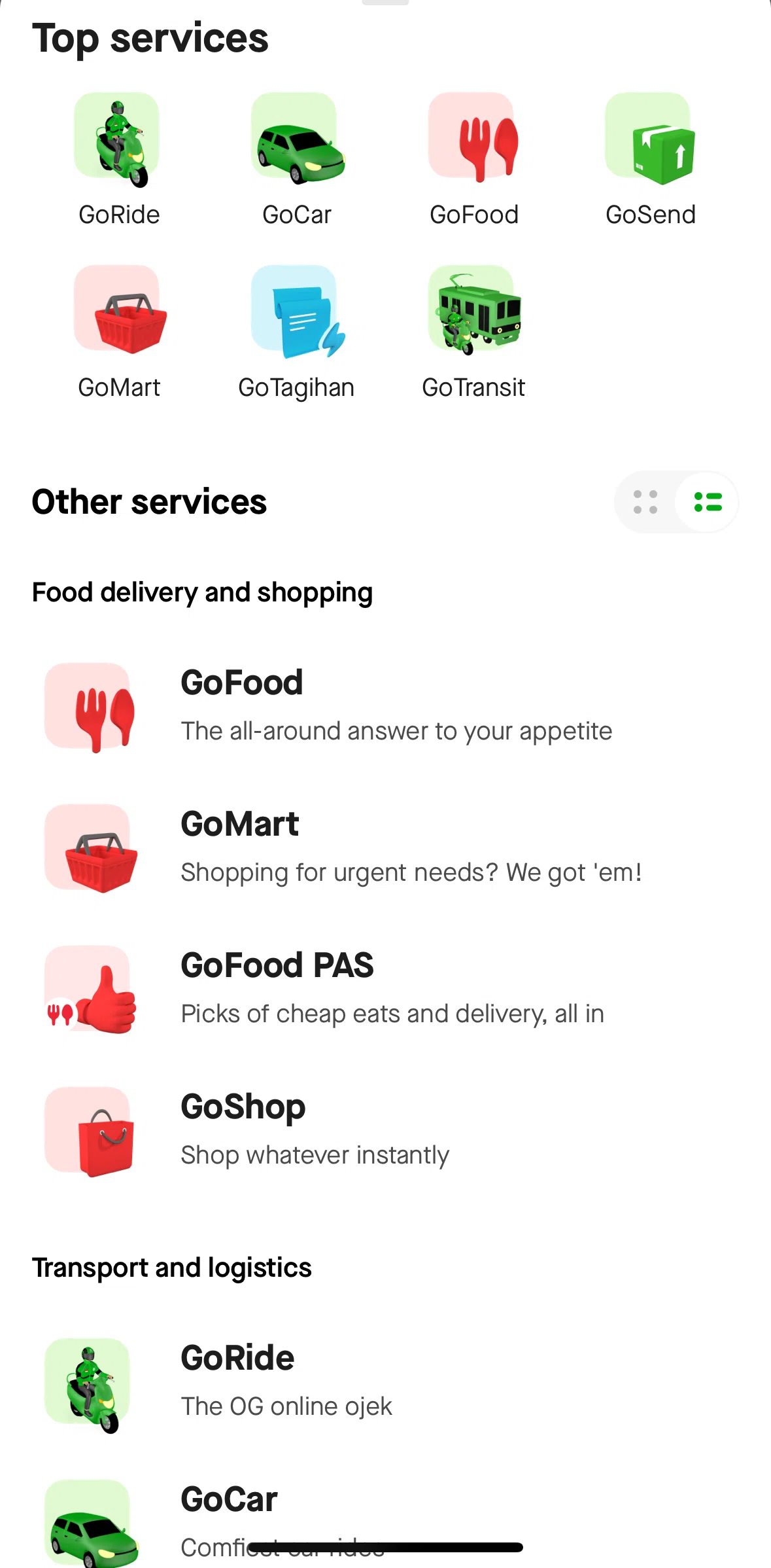 Gojek Screen screen in the GoShop flow