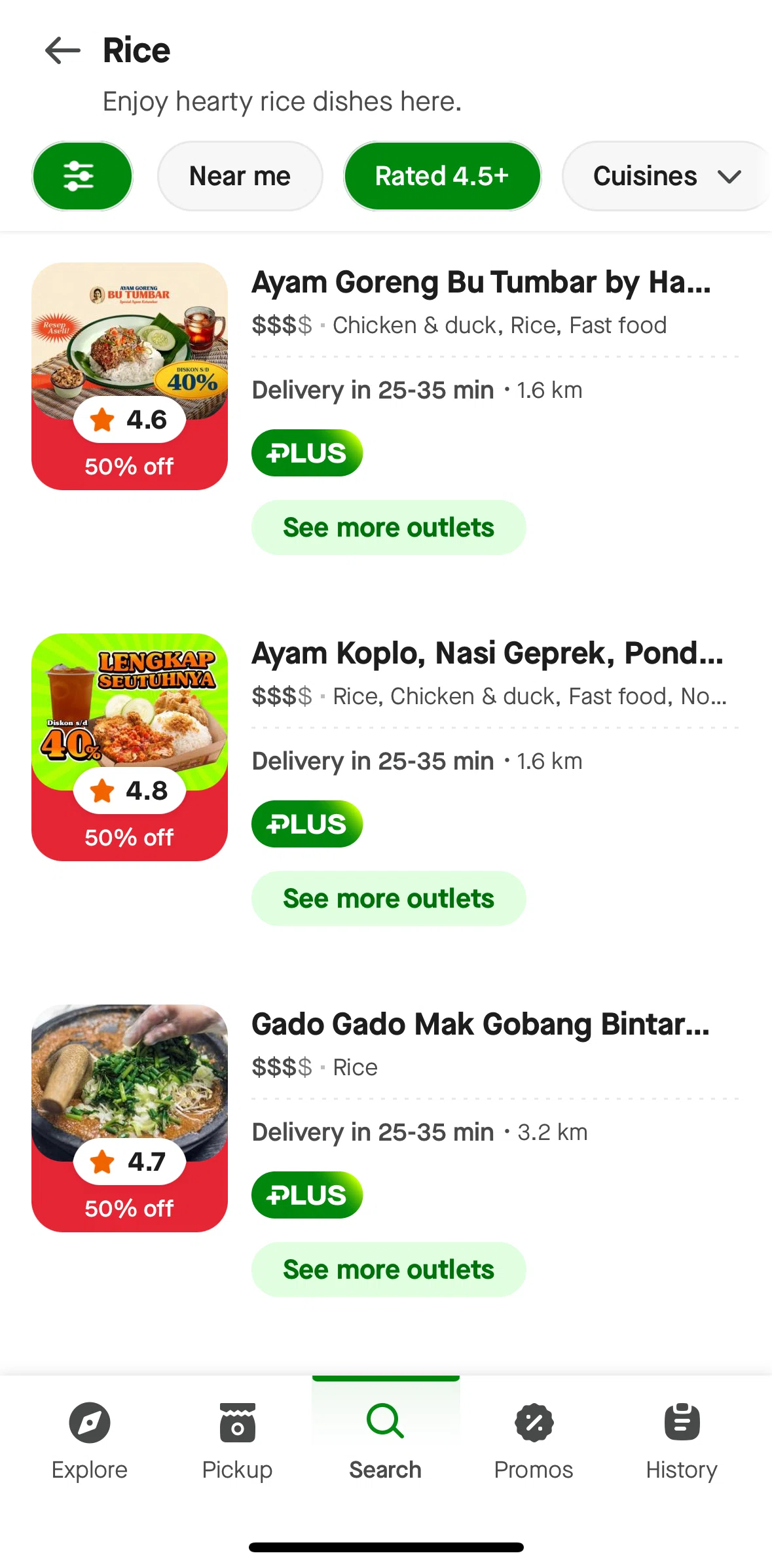 Gojek Screen screen in the List of outlets flow