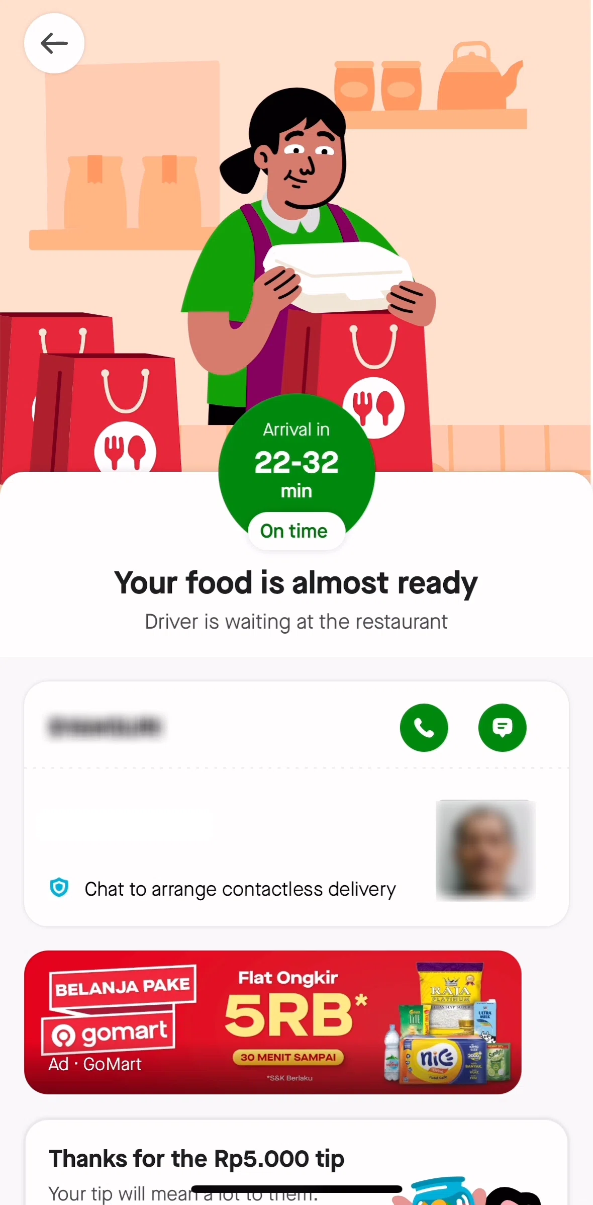 Gojek Screen screen in the Ongoing delivery flow