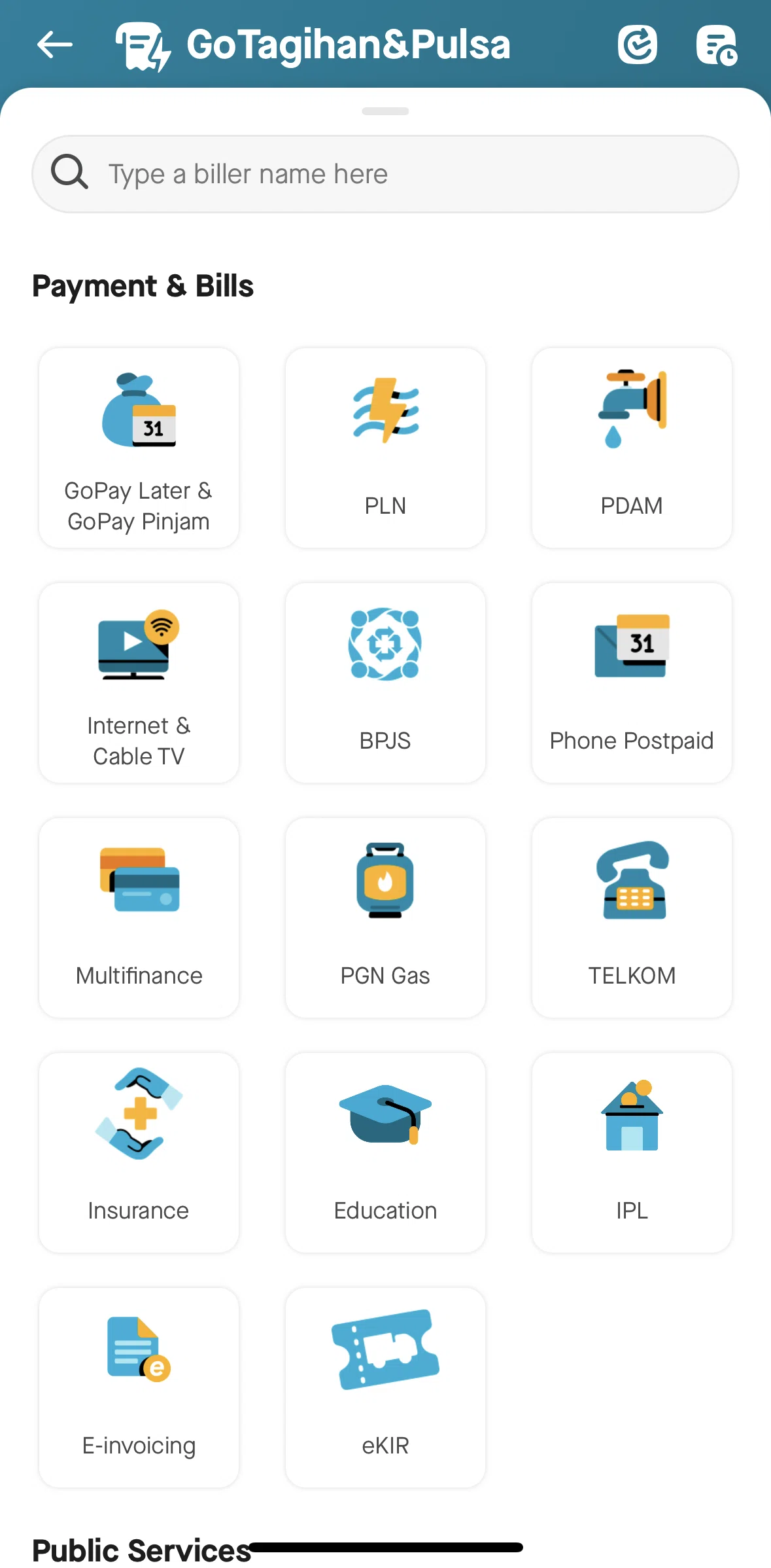 Gojek Screen screen in the Paying a bill flow