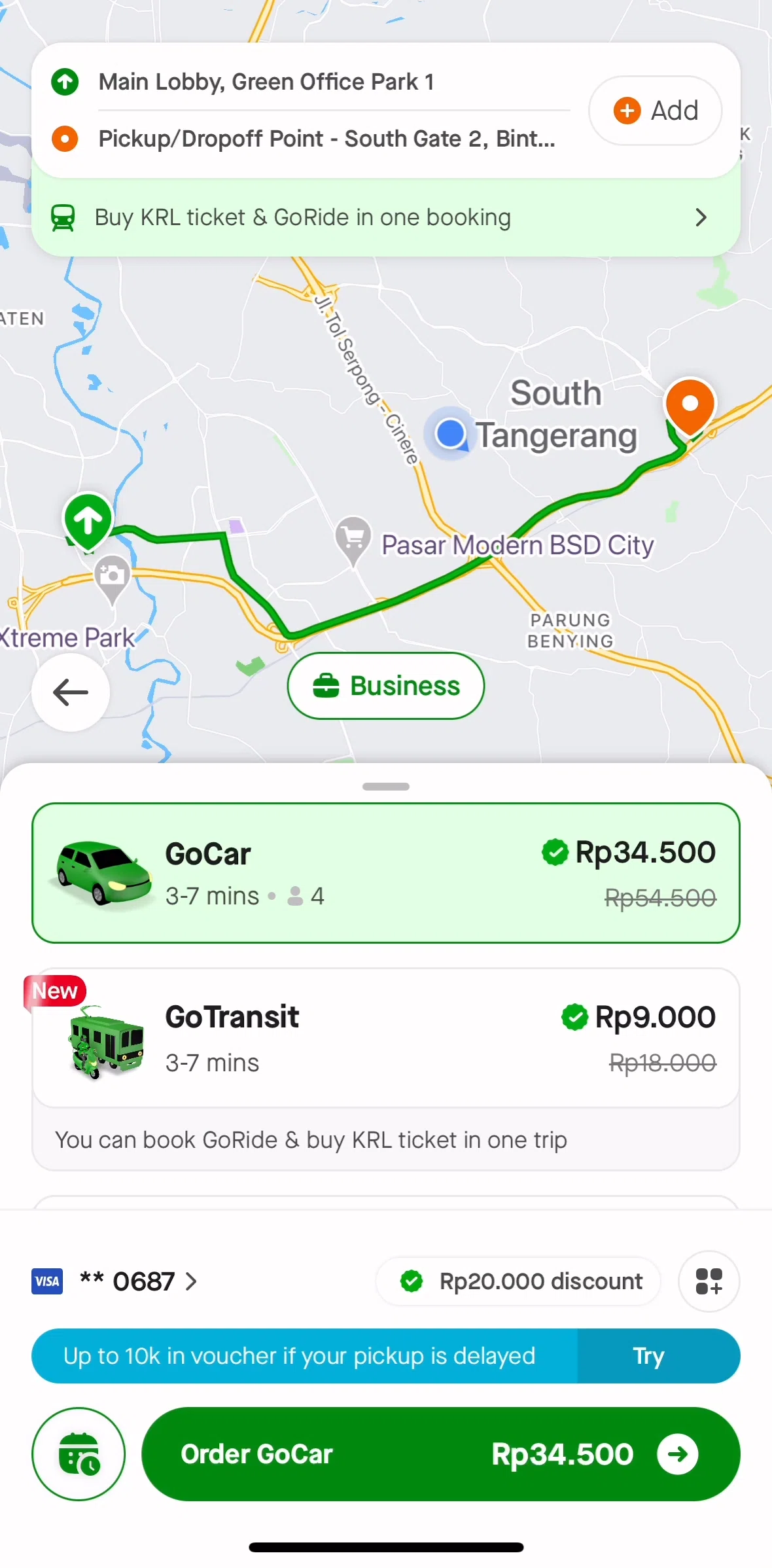 Gojek Screen screen in the Scheduling a ride flow