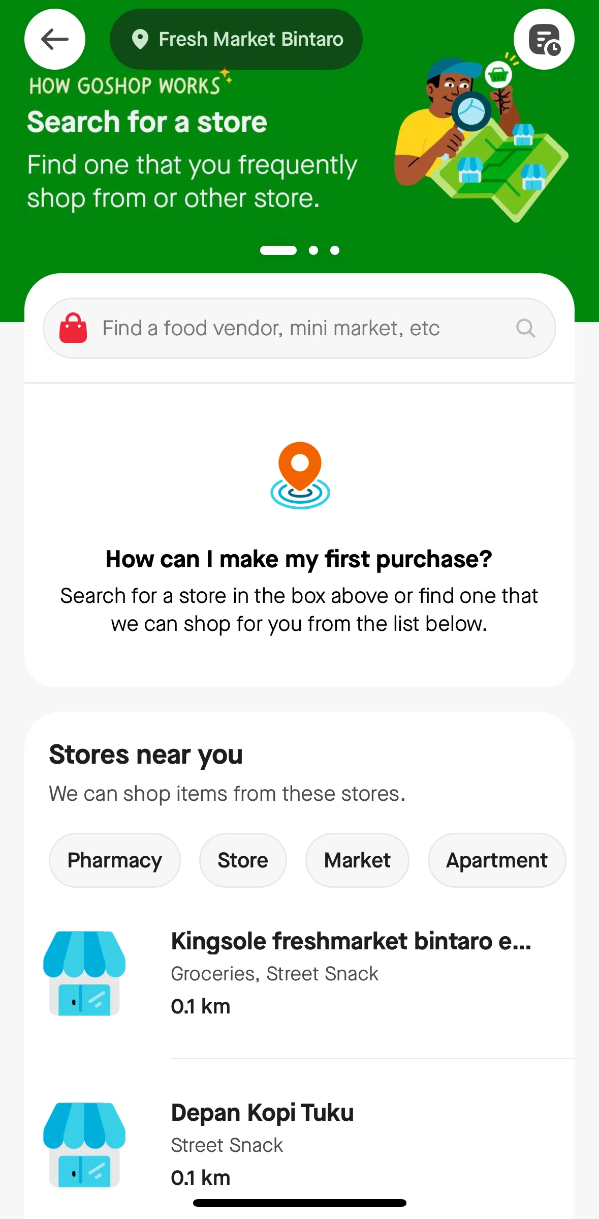 Gojek Screen screen in the Searching a shop flow